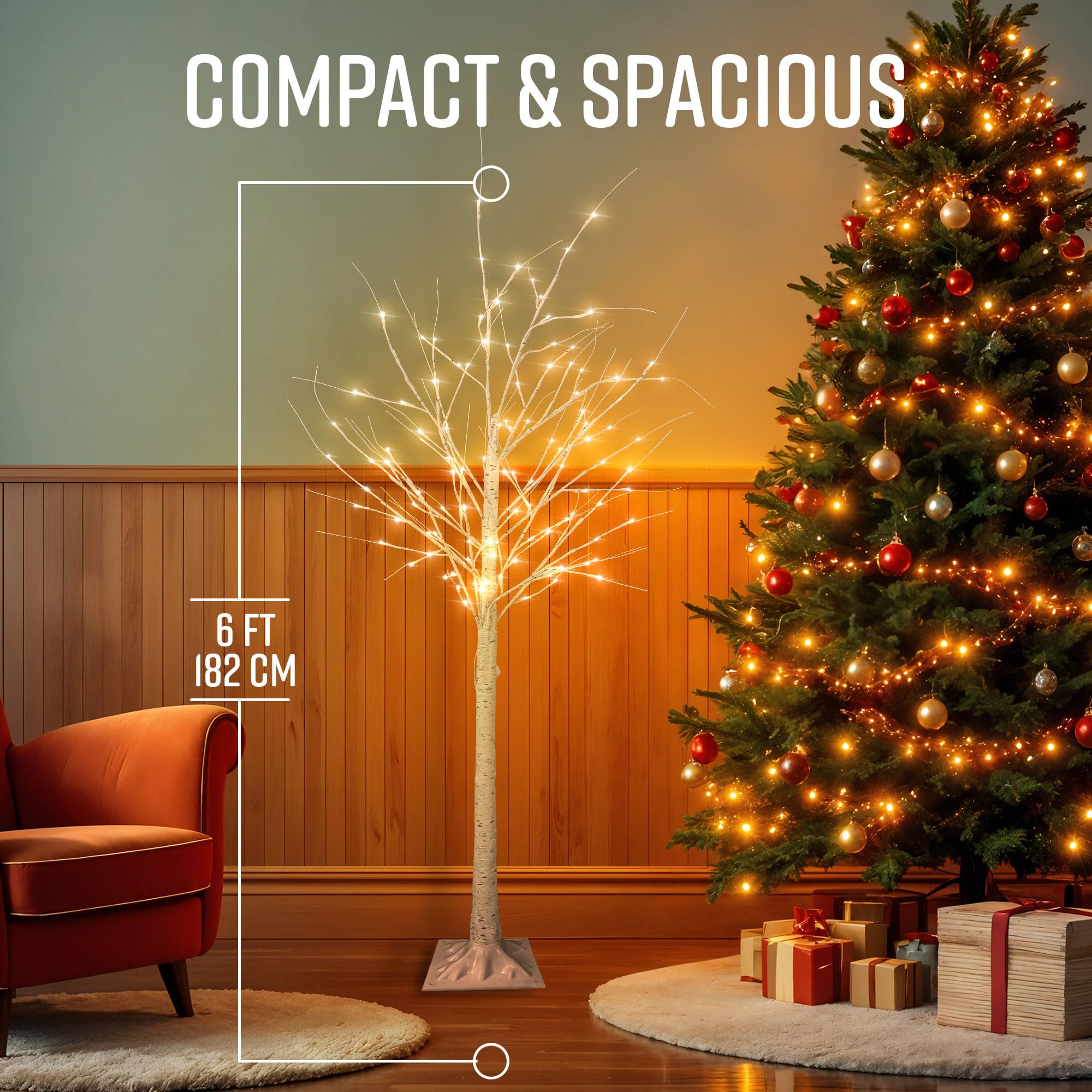 6ft Pre-Lit White Birch Tree