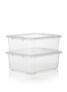 TANNESS - 2 Pack 30L Underbed Storage Boxes with Lids | Clear Plastic Storage Containers with Black Lids | Stackable Storage Boxes for Home, Office, and Kitchen Organization