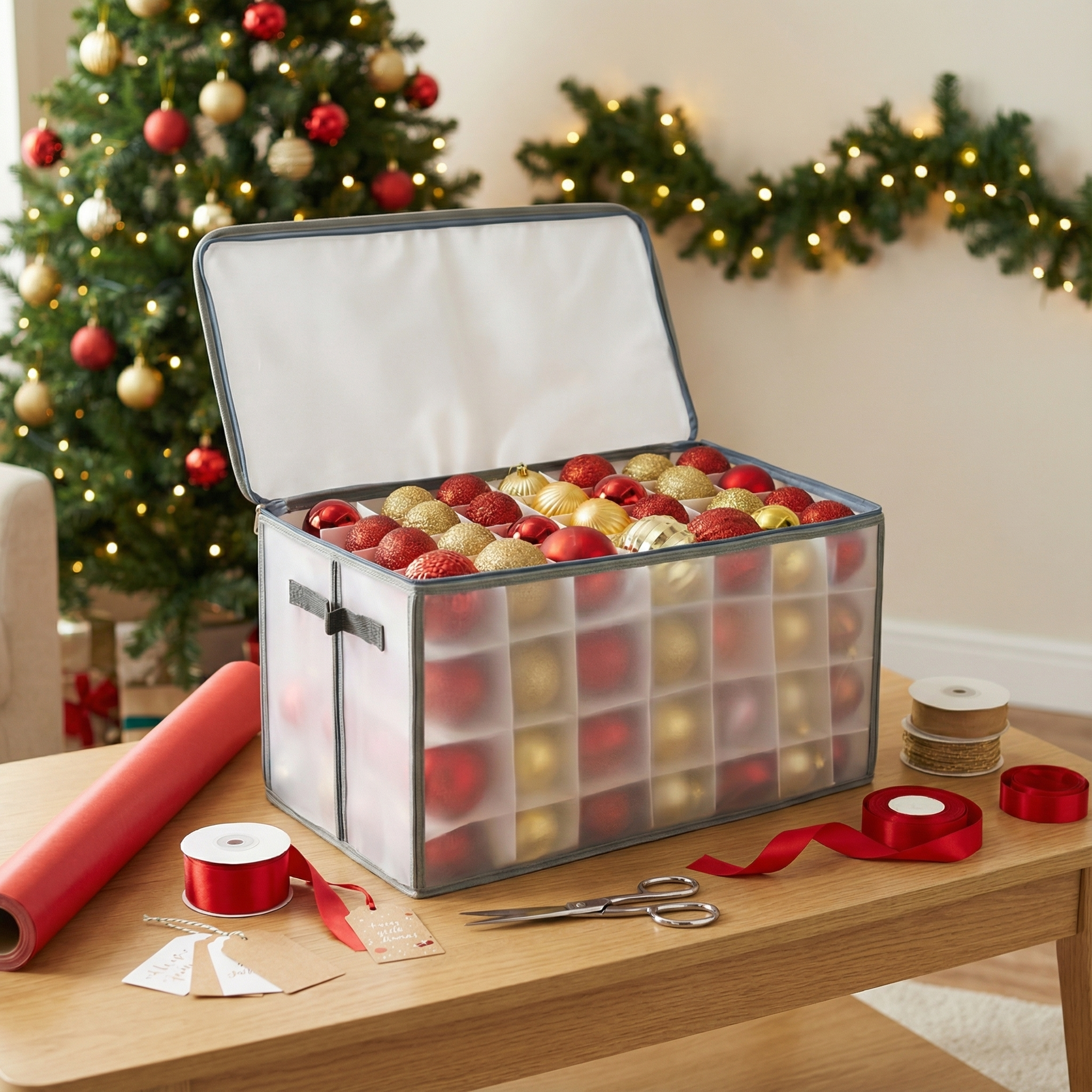 112-Piece Decoration Storage Box-Christmas Decor-Pelle & Sol-White/Grey-DREIBACH