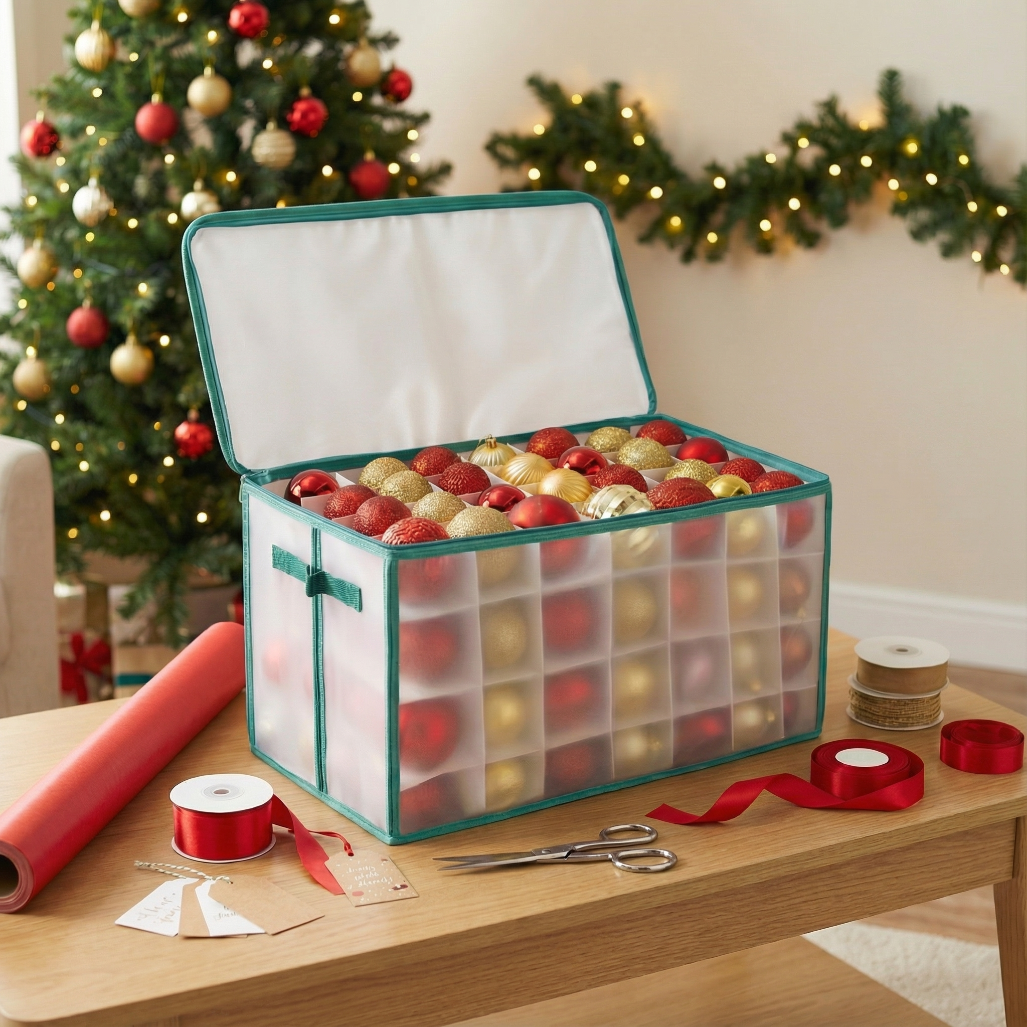 112-Piece Decoration Storage Box-Christmas Decor-Pelle & Sol-White/Grey-DREIBACH