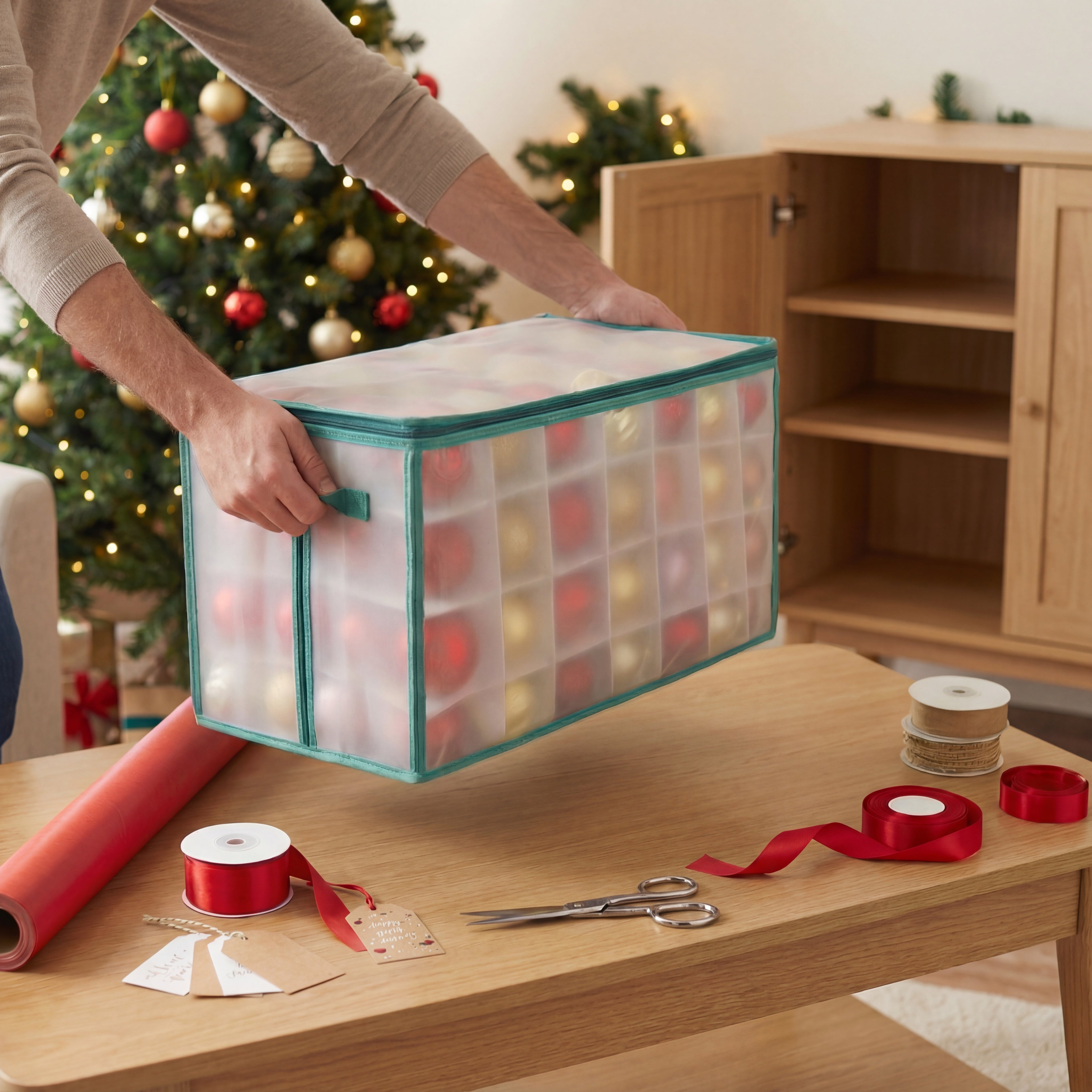 112-Piece Decoration Storage Box-Christmas Decor-Pelle & Sol-White/Grey-DREIBACH