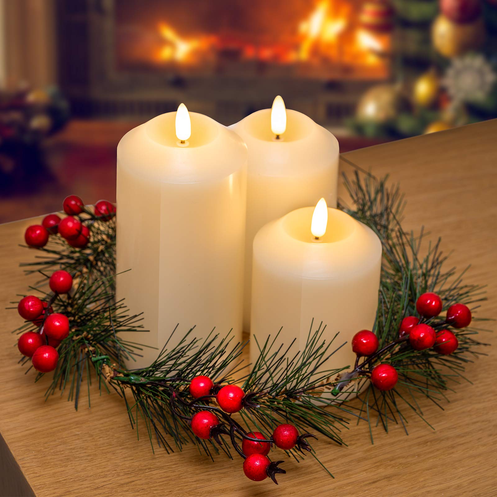 Flameless LED Candle Set with Wreath