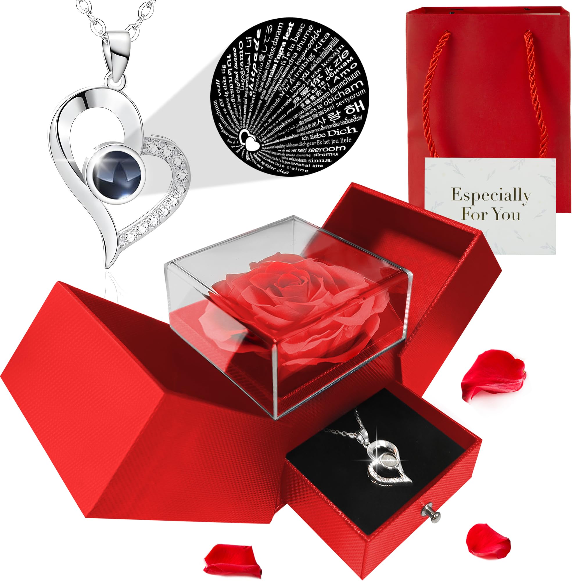 Eternal Rose & Love Necklace Gift Set