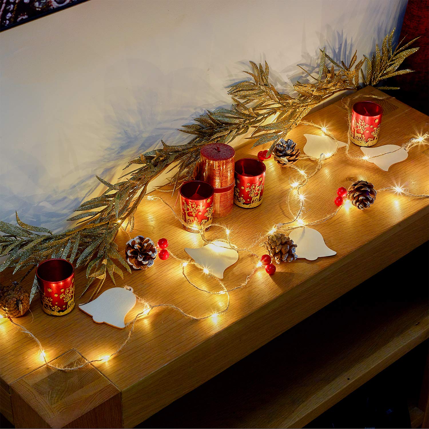 LED Pine Cone and Bell Garland