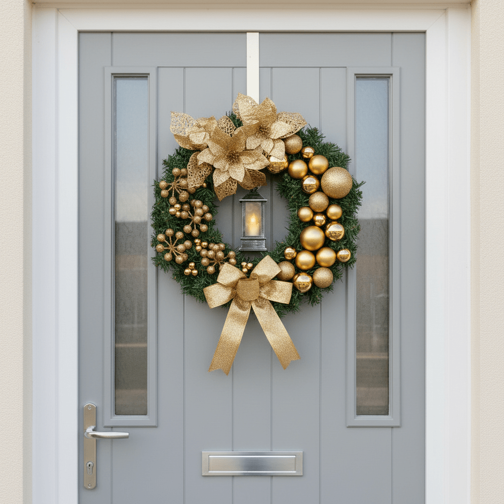 40cm Wreath with Lantern-Christmas Decor-GloBrite-Yellow-DREIBACH