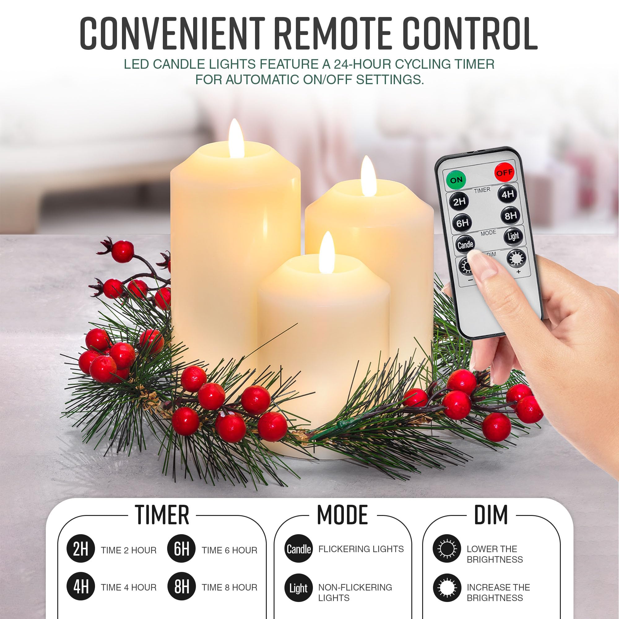 Flameless LED Candle Set with Wreath