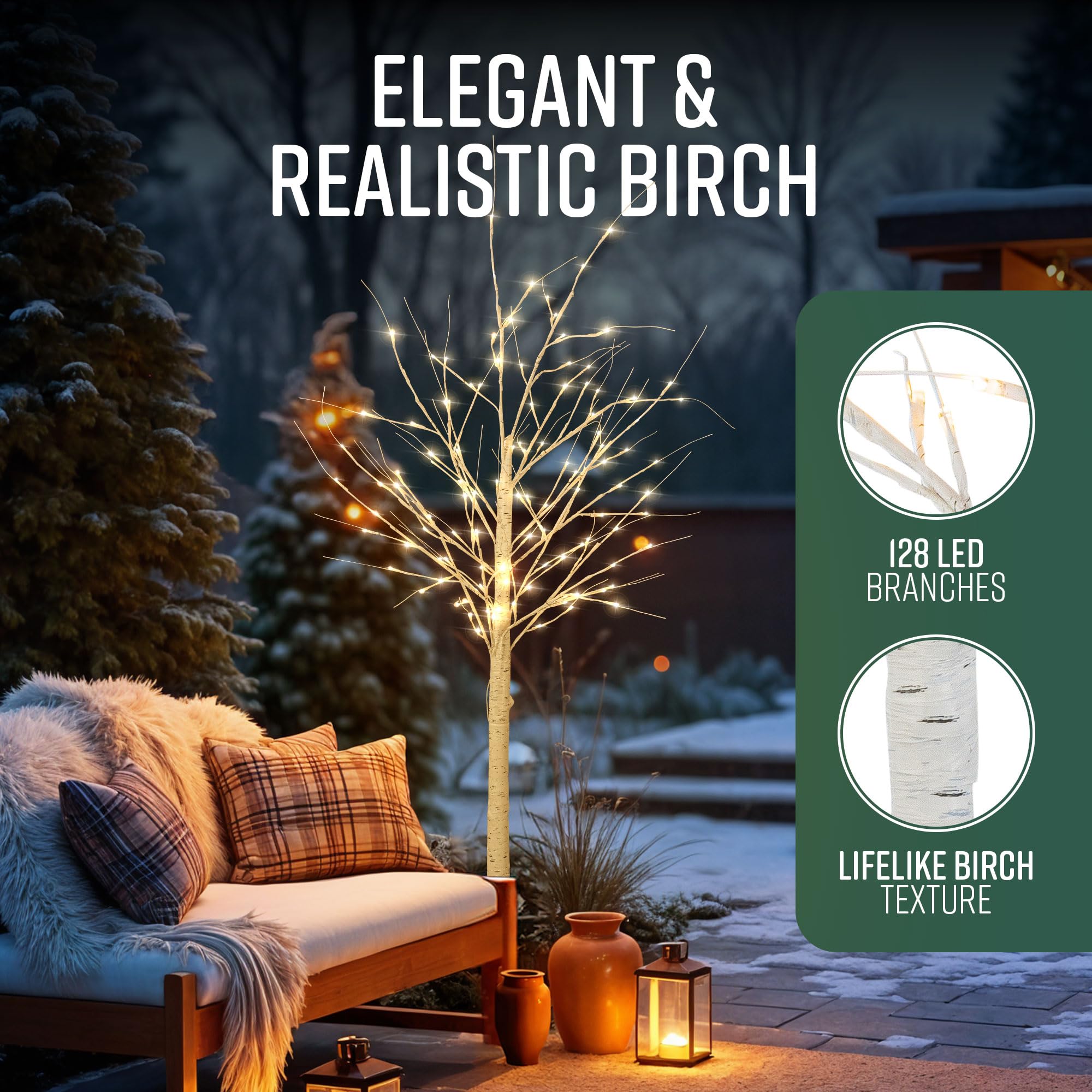 6ft Pre-Lit White Birch Tree