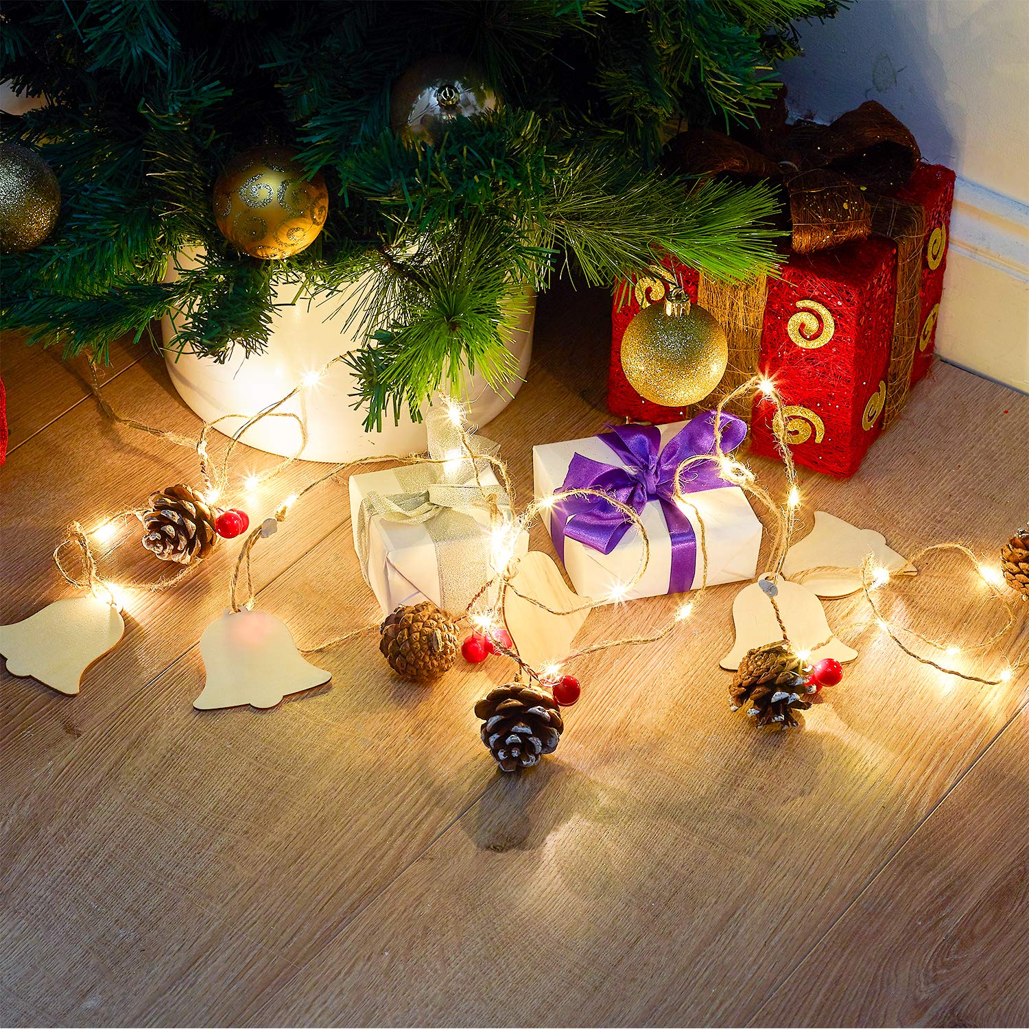 LED Pine Cone and Bell Garland
