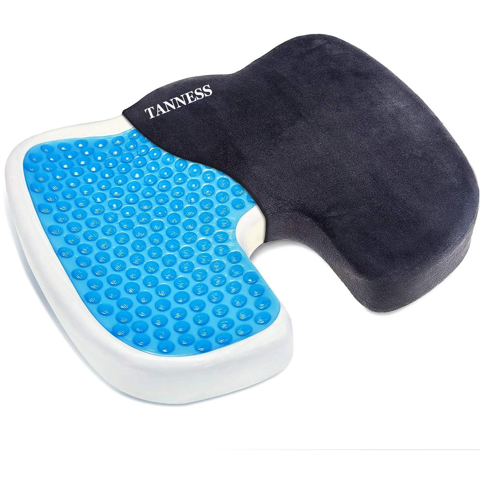 TANNESS Comfort Therapy Orthopedic Gel Seating Cushion — Ergonomic Memory Foam Coccyx Cushion for Lower Back, Tailbone and Sciatica Relief — Portable Seat Pad for Office, Home, Car, Wheelchair