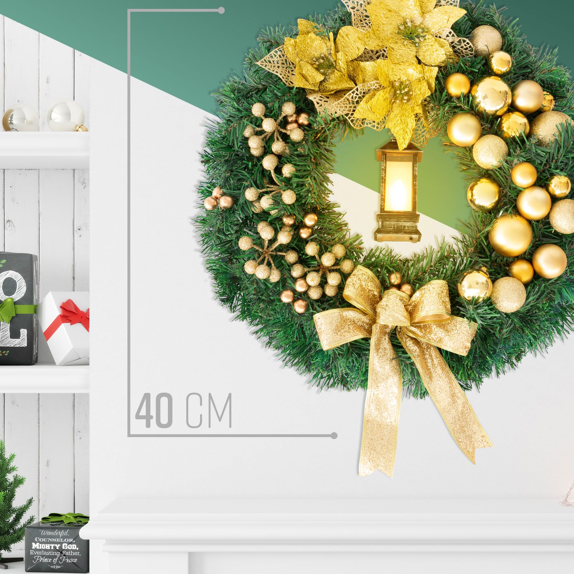 40cm Christmas Wreath with Lantern