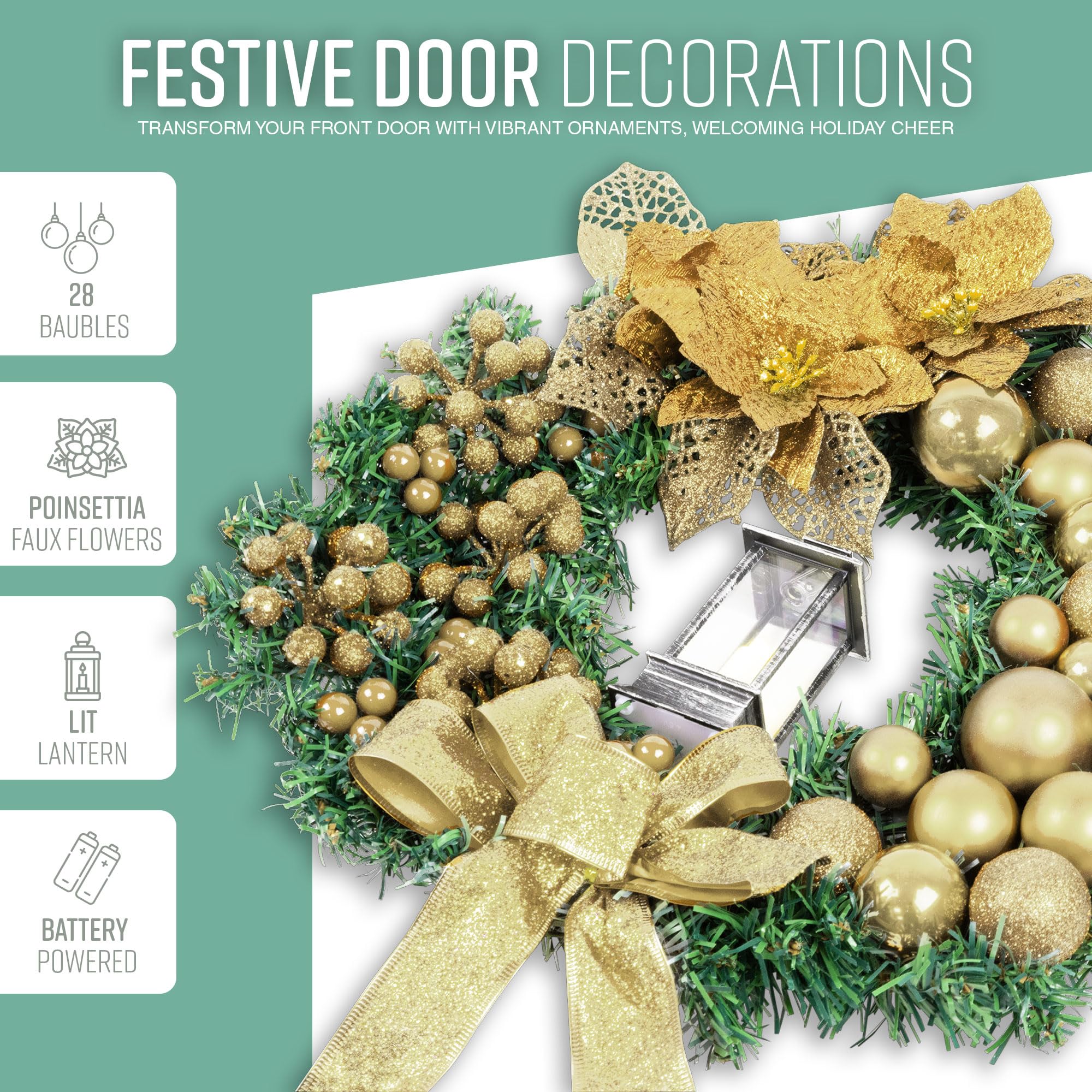 40cm Christmas Wreath with Lantern