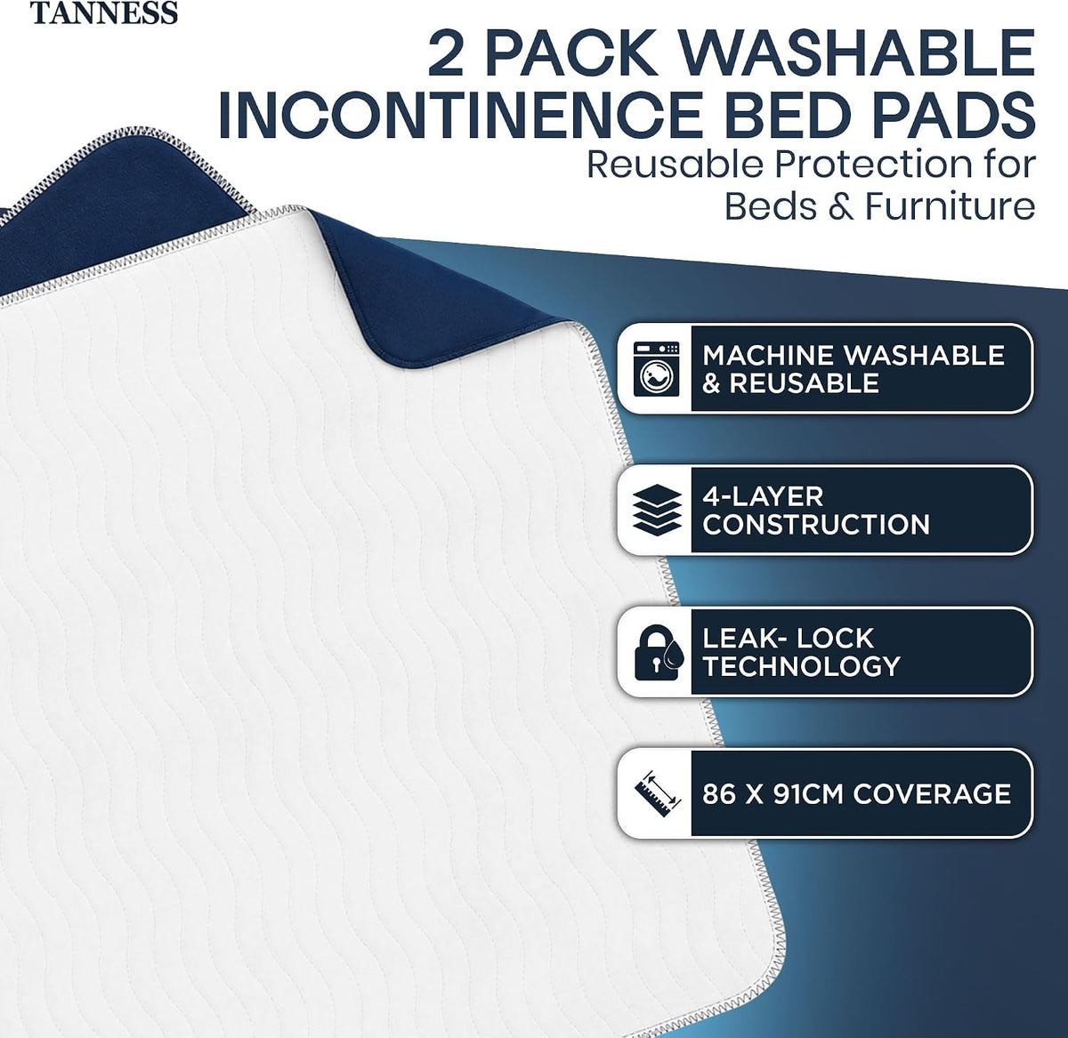 Washable Incontinence Bed Pads (86 × 91 cm, 2-Pack) - DREIBACH