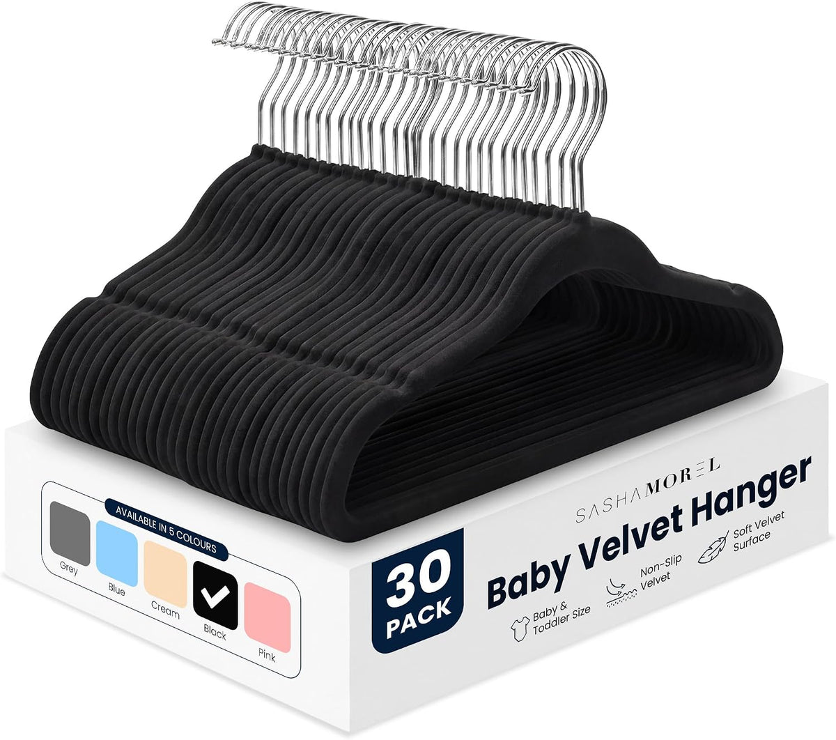 Baby Velvet Hangers-Home & Living-Sasha Morel-Black-30 Pack-DREIBACH
