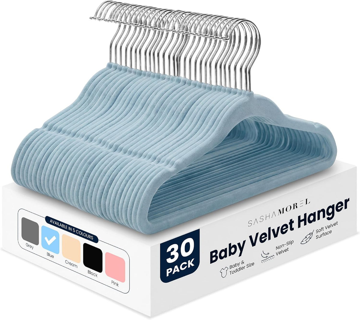 Baby Velvet Hangers-Home & Living-Sasha Morel-Blue-30 Pack-DREIBACH