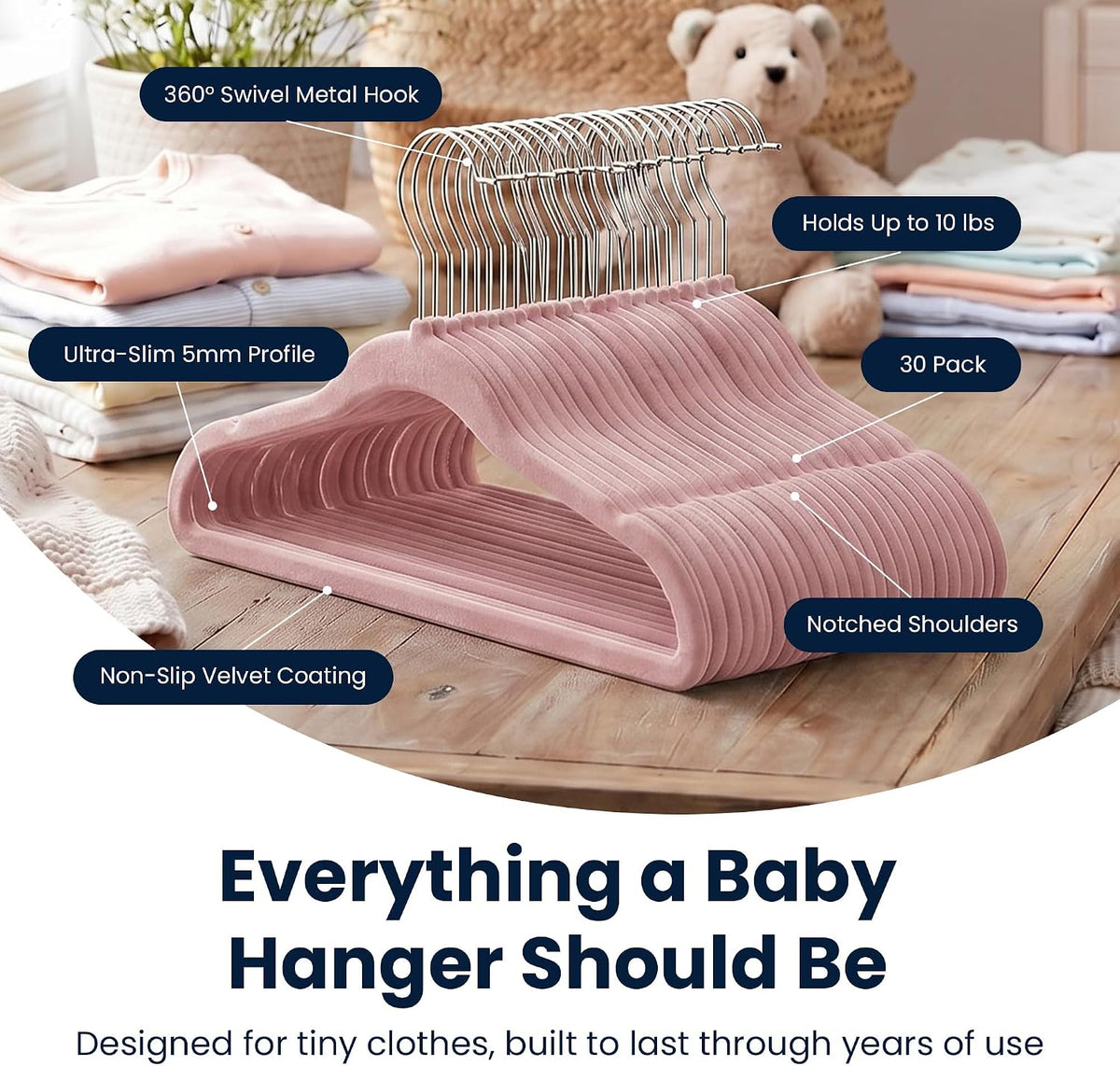 Baby Velvet Hangers-Home & Living-Sasha Morel-Pink-30 Pack-DREIBACH