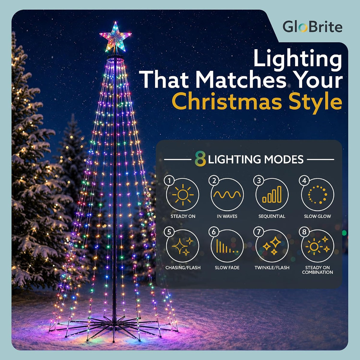 GloBrite 7ft Multi-colour Christmas cone tree — detail 3