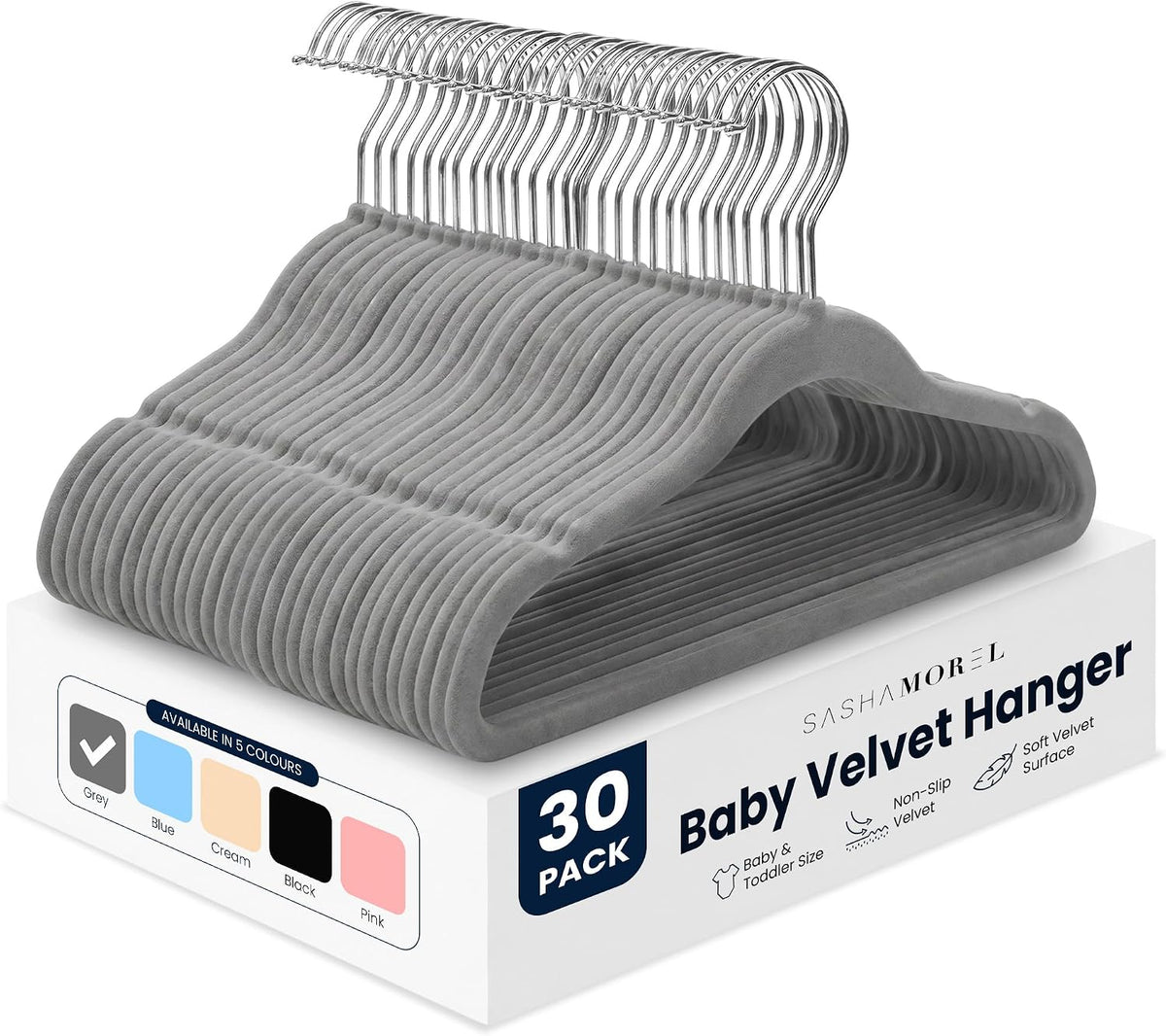 Baby Velvet Hangers-Home & Living-Sasha Morel-Grey-30 Pack-DREIBACH