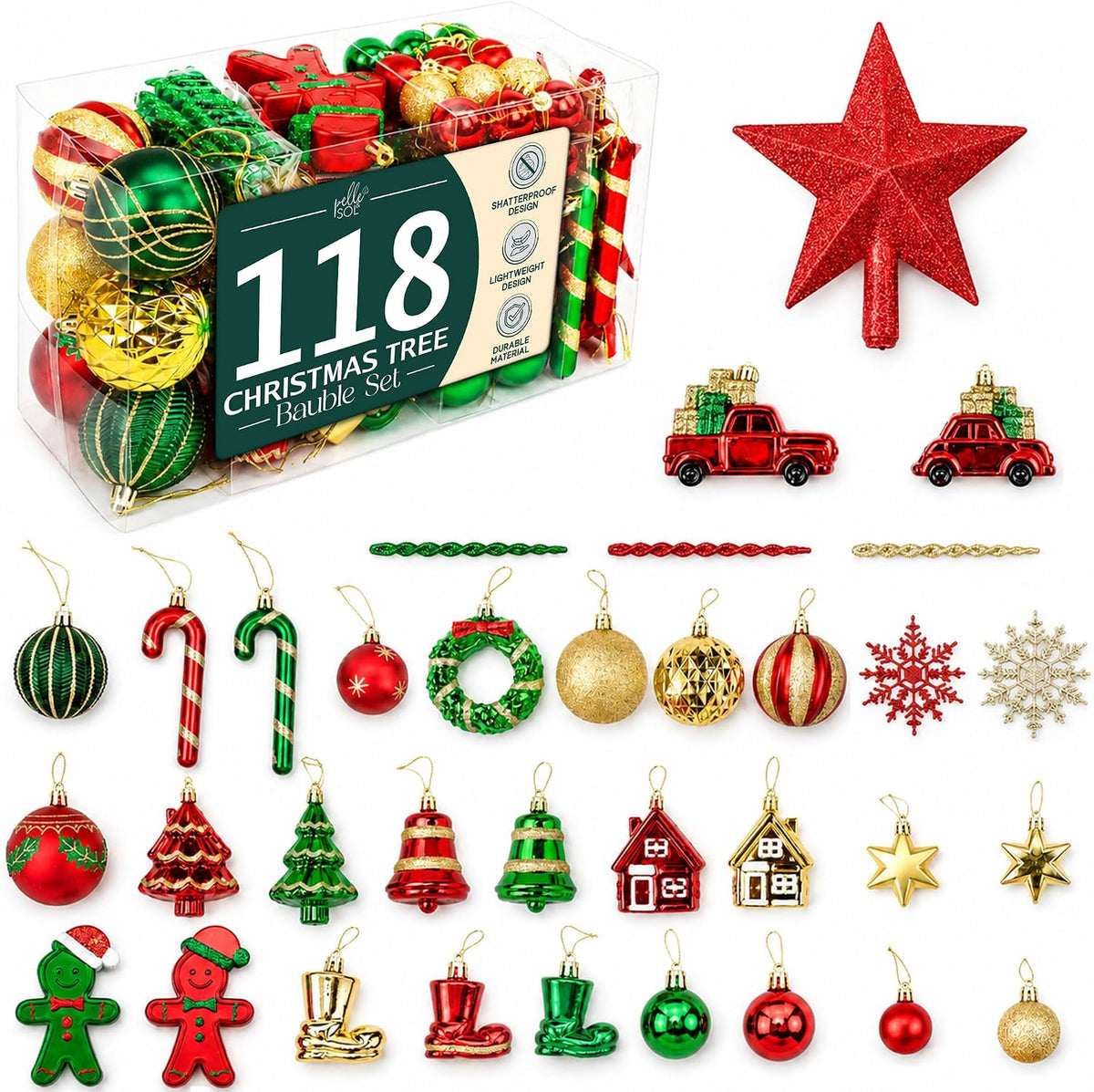118-Piece Christmas Bauble & Decoration Set — image 1
