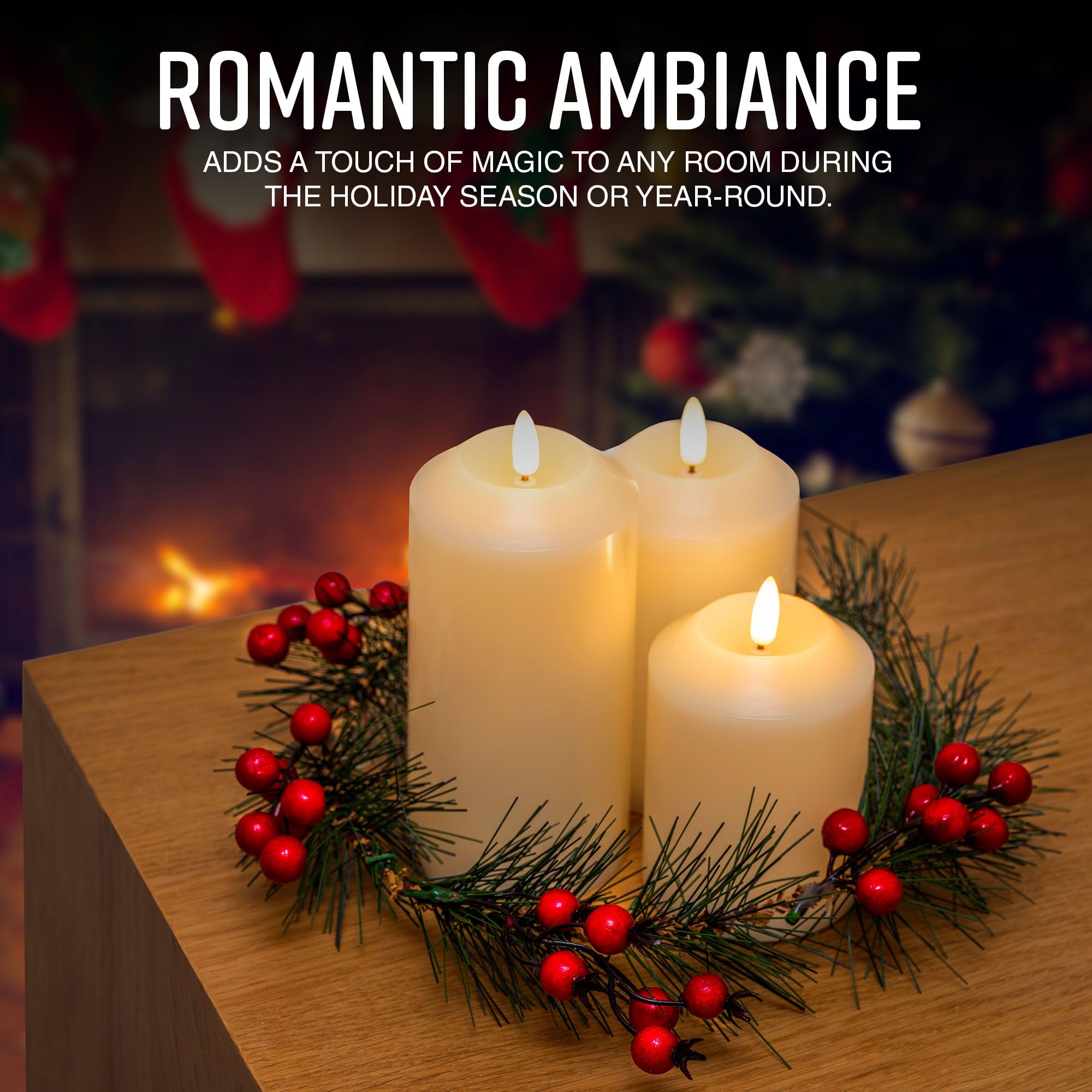 Flameless LED Candle Set with Wreath