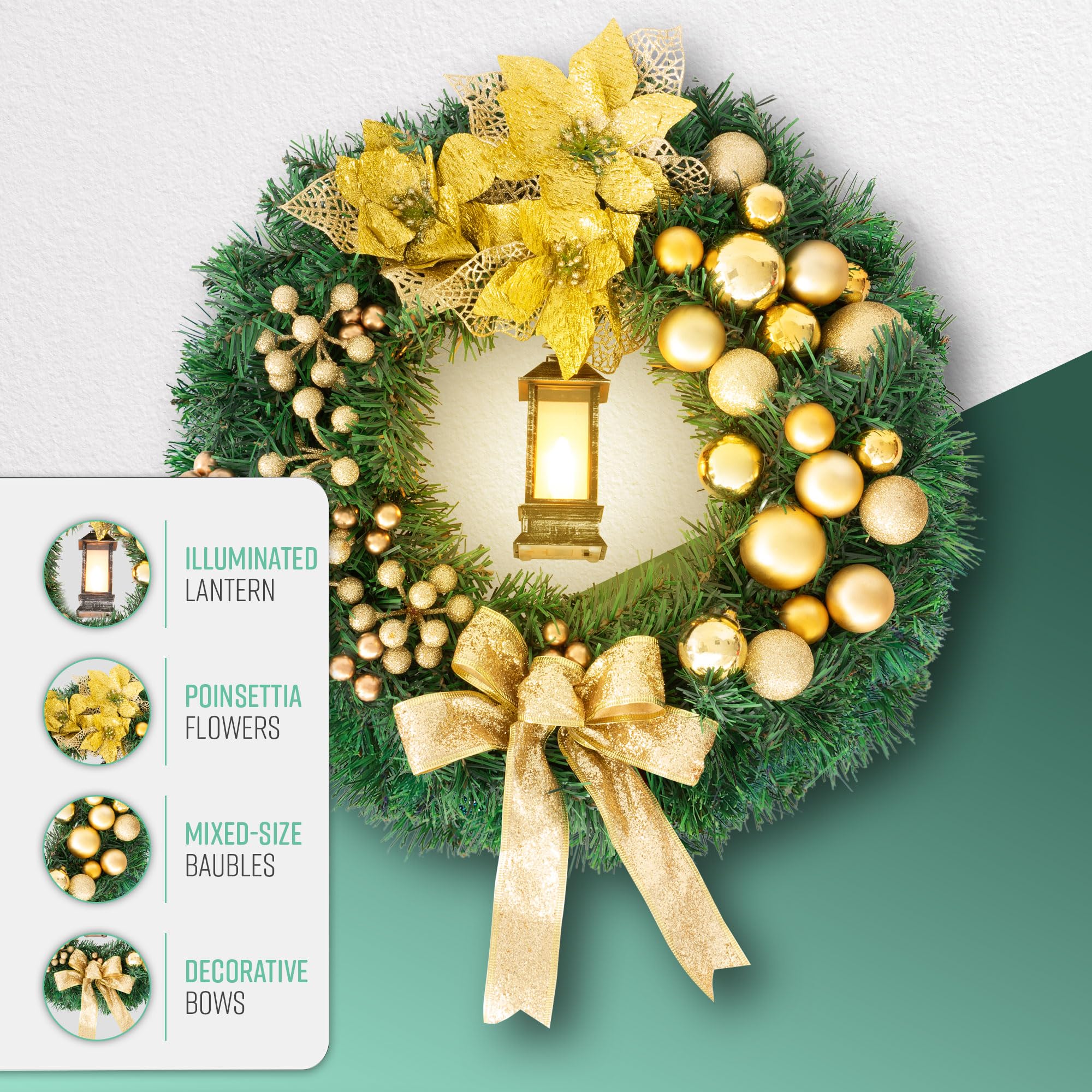 40cm Christmas Wreath with Lantern