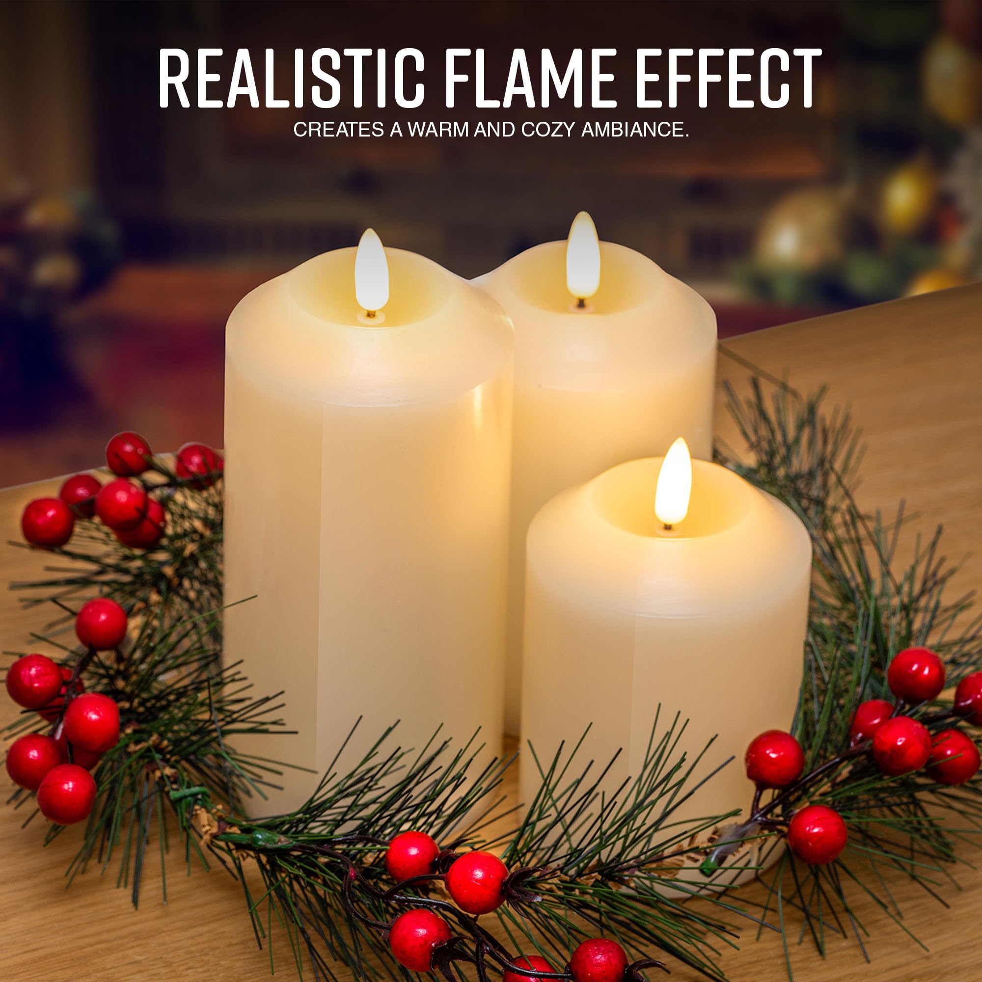 Flameless LED Candle Set with Wreath