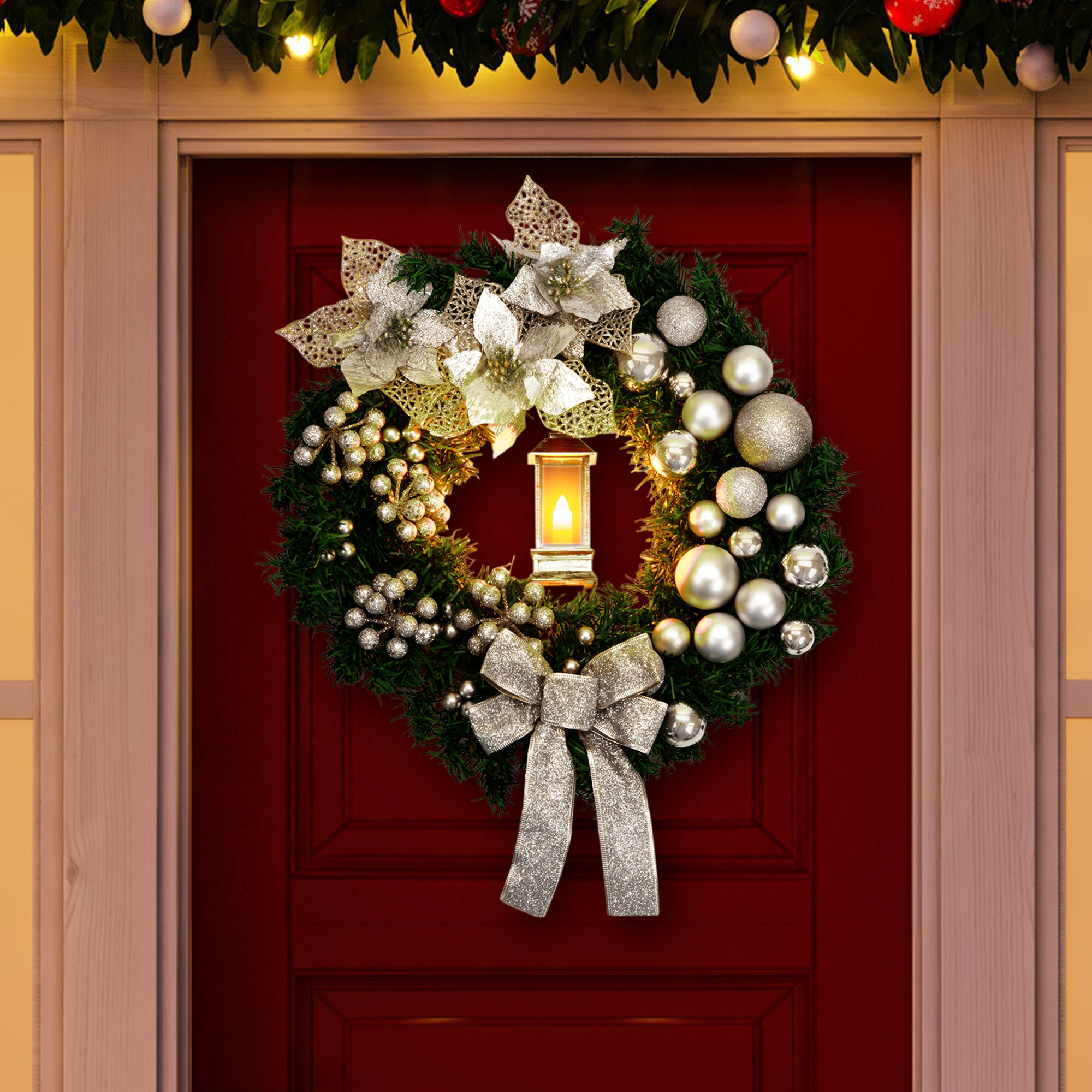 40cm Christmas Wreath with Lantern