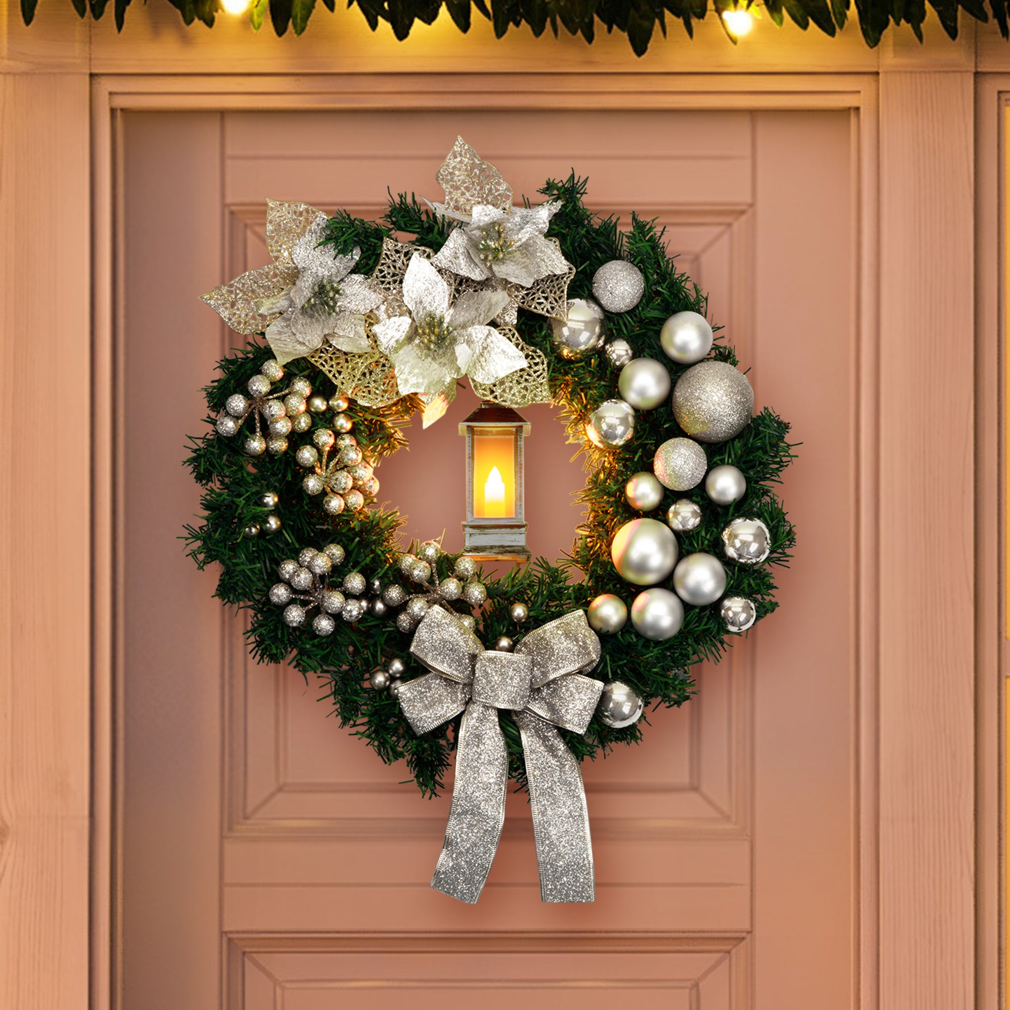 40cm Christmas Wreath with Lantern