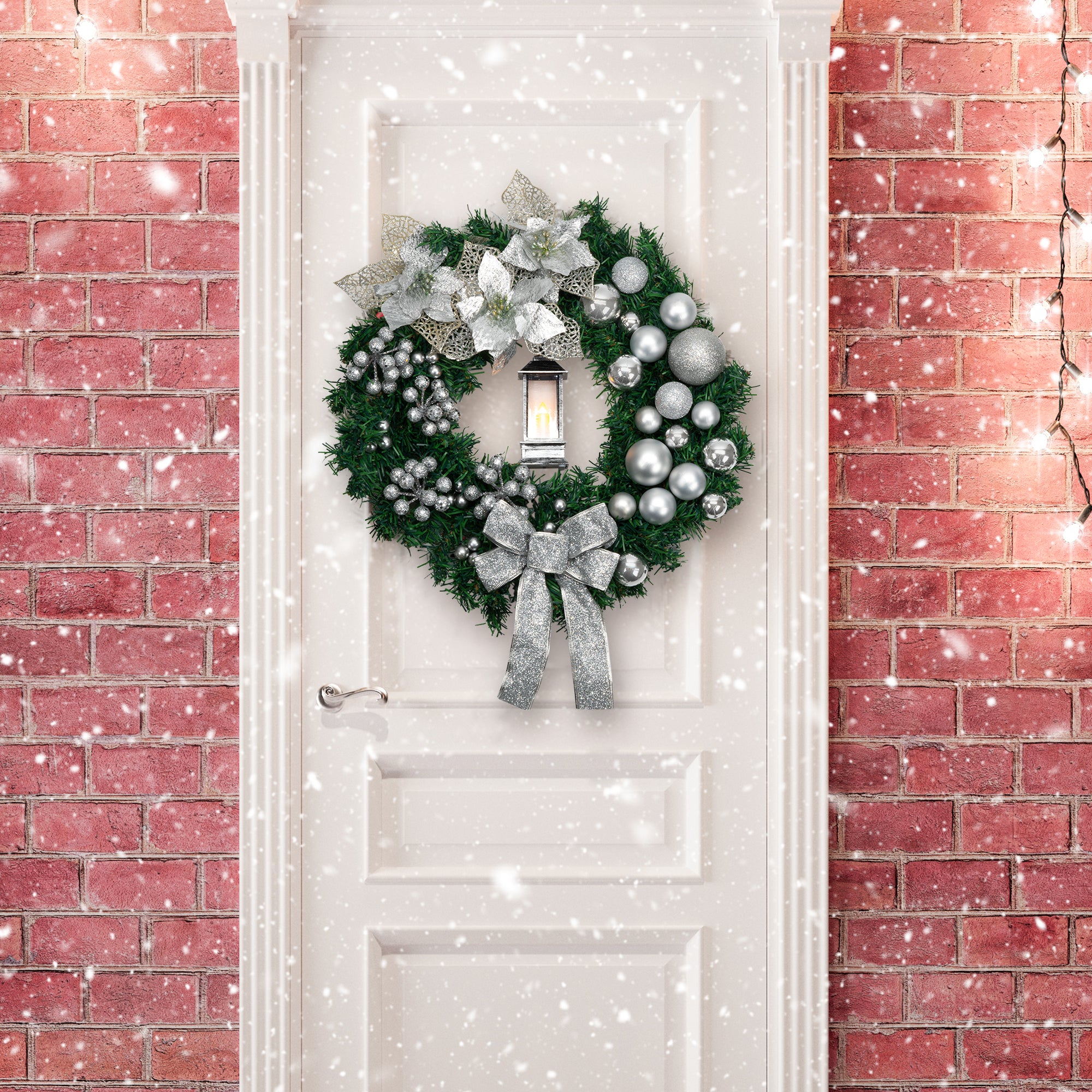 40cm Christmas Wreath with Lantern