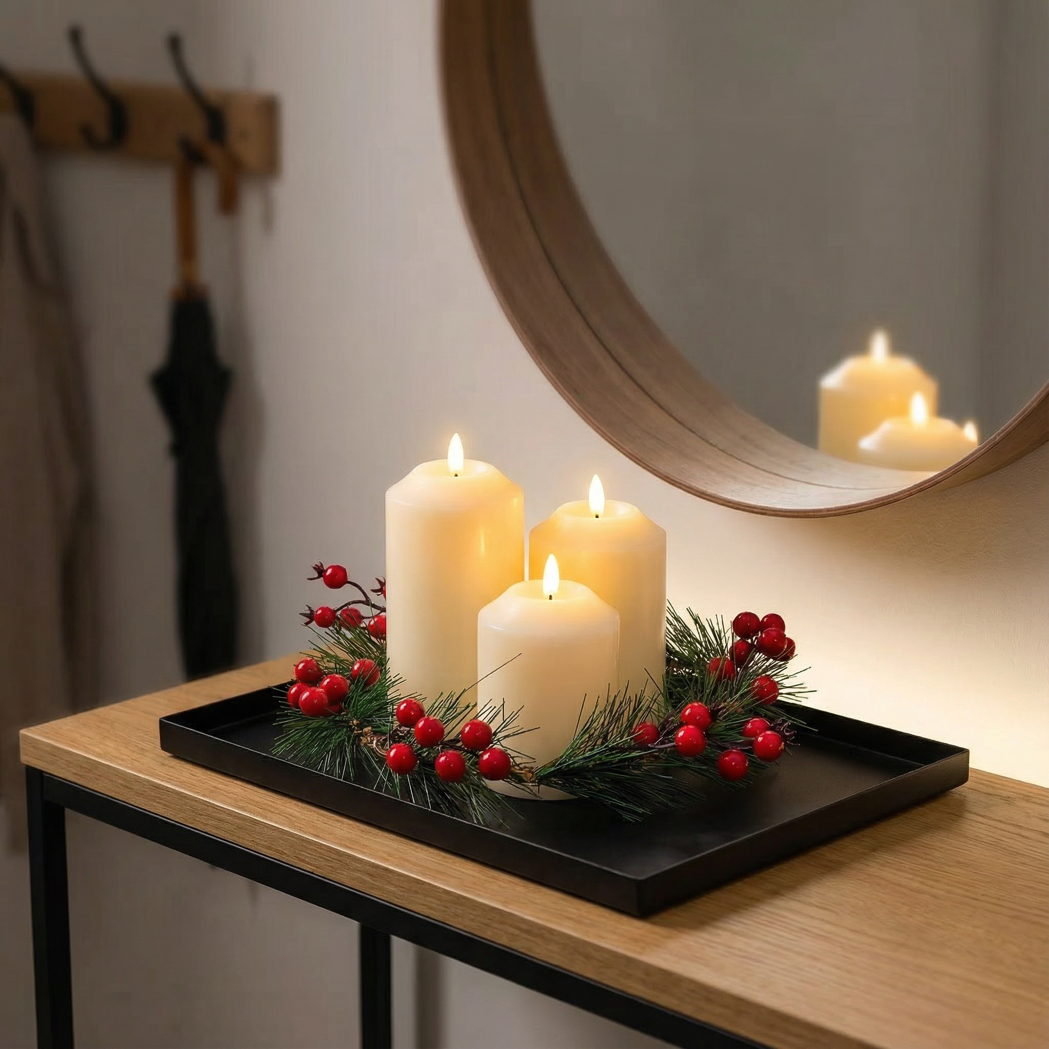 Flameless LED Candle Wreath Set