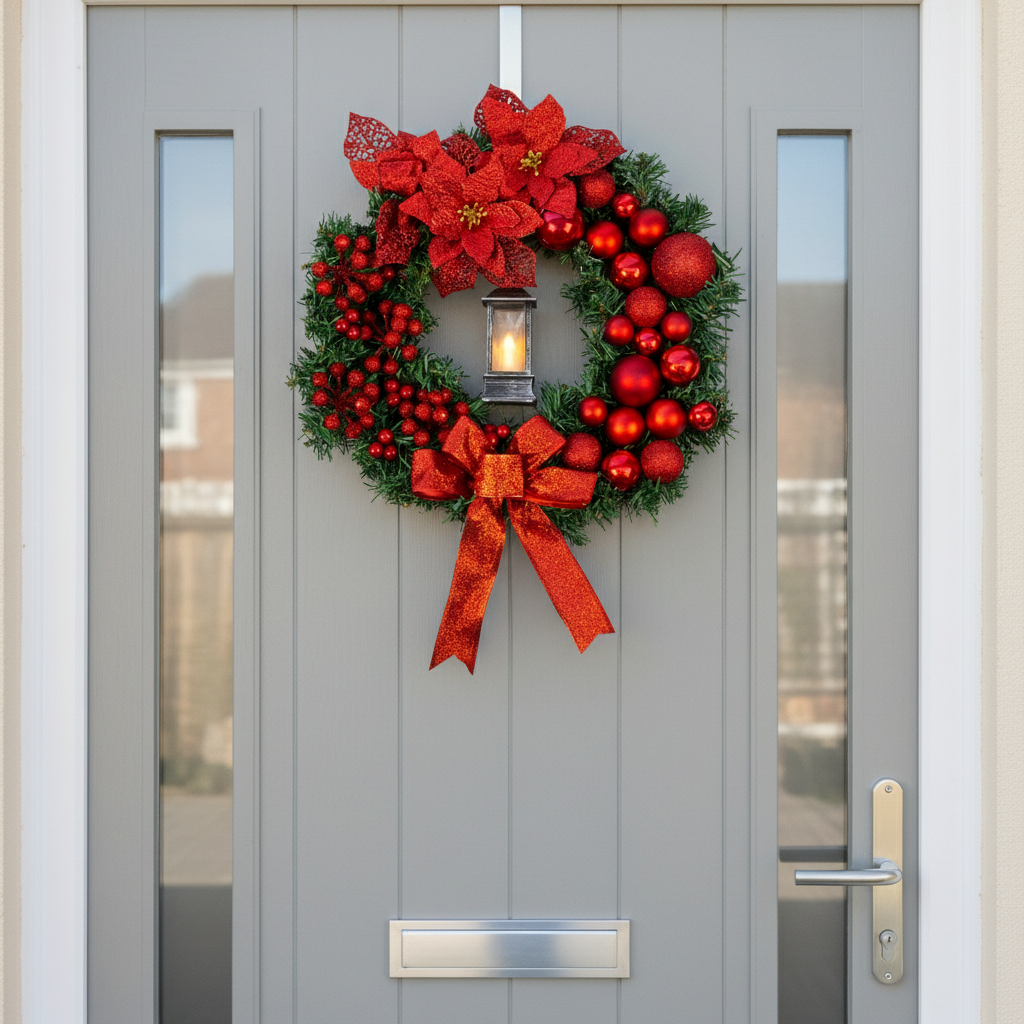 40cm Christmas Wreath with Lantern