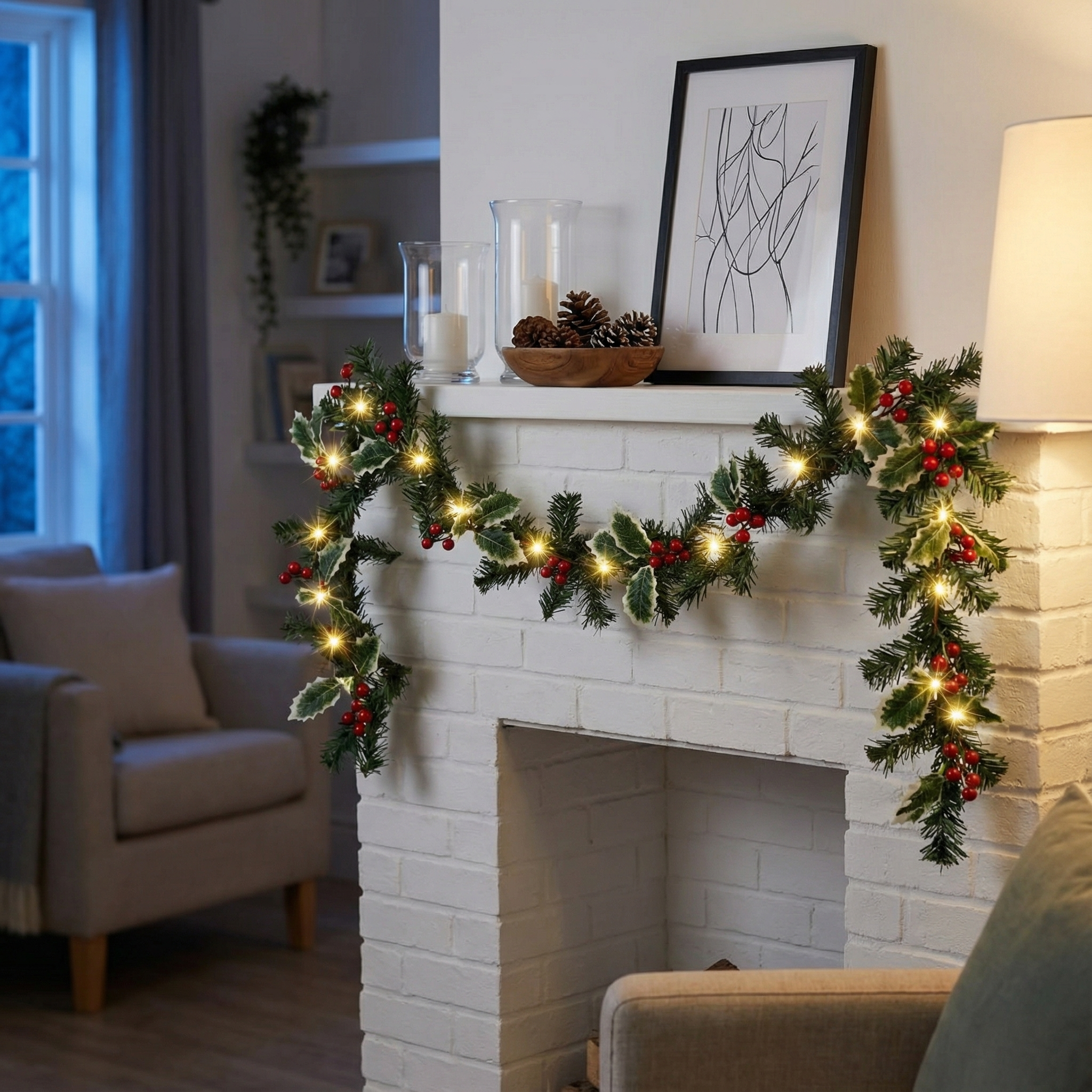 Pre-Lit Berry Christmas Garland