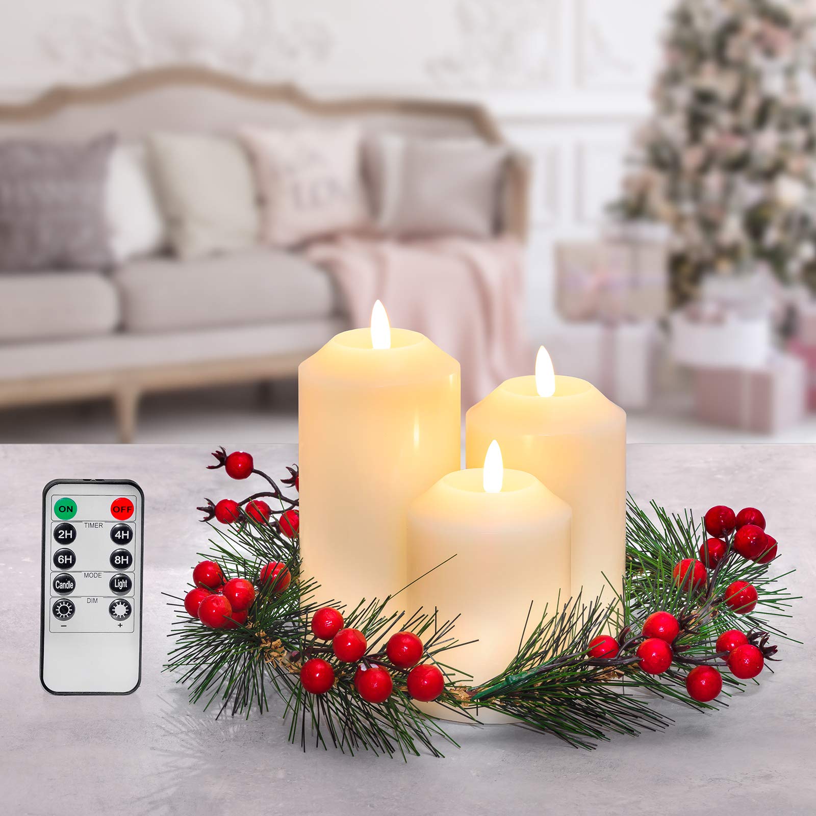 Flameless LED Candle Set with Wreath