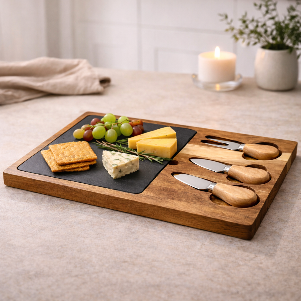 Acacia Wood Cheese Board Set