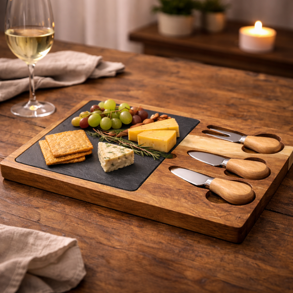 Acacia Wood Cheese Board Set