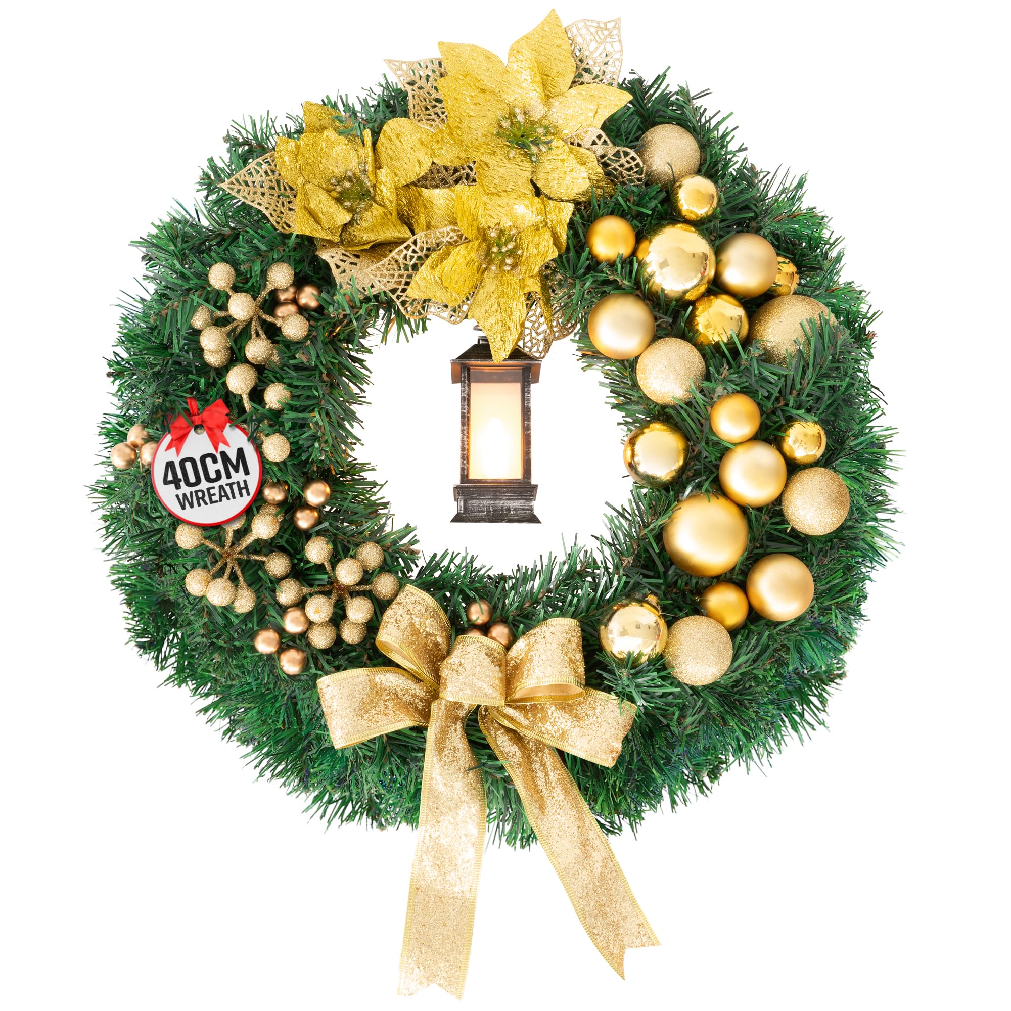 40cm Christmas Wreath with Lantern