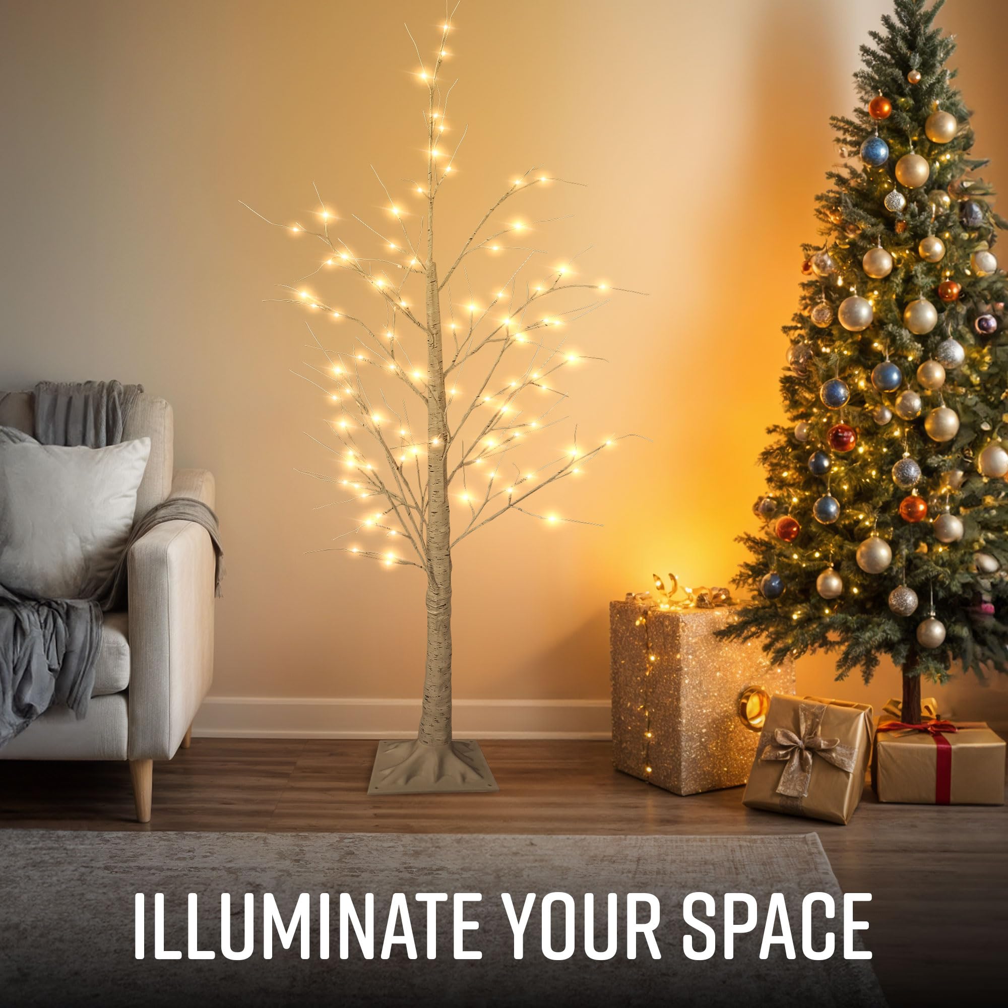 Pre-Lit White Birch Twig Tree