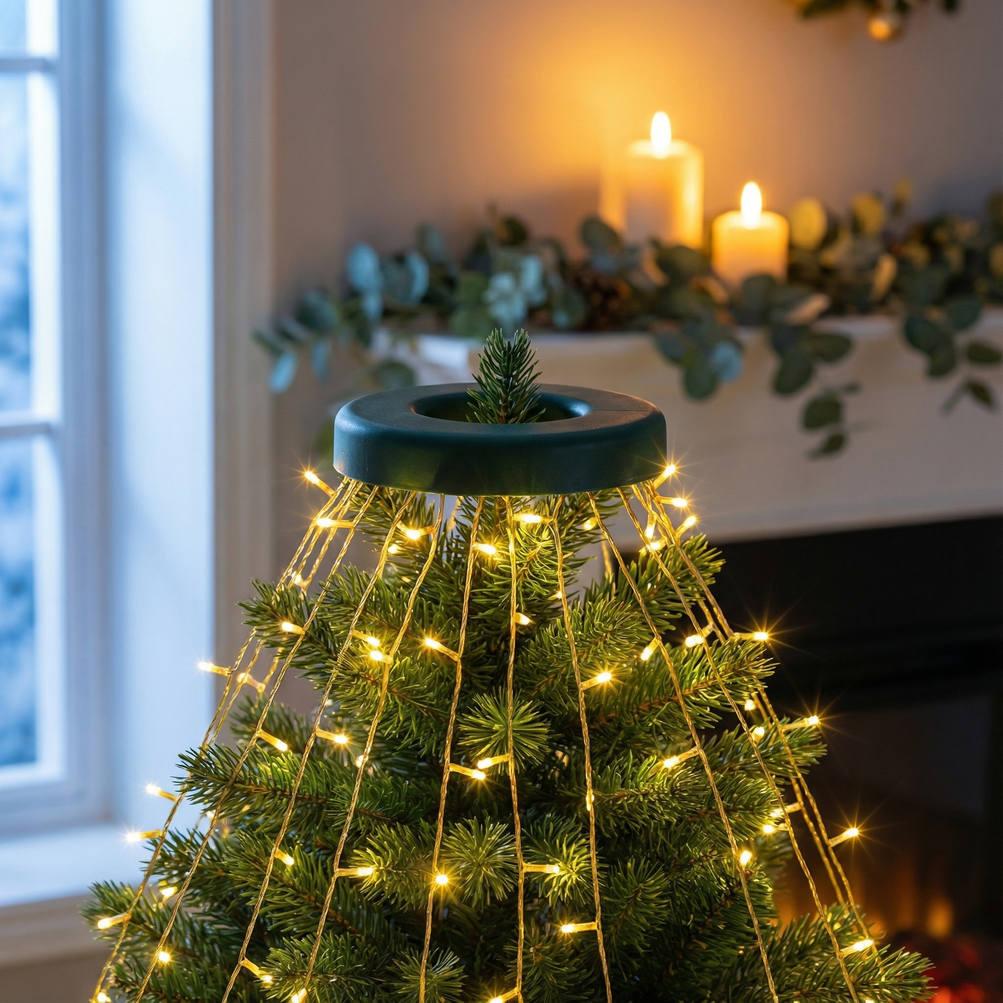 Christmas Tree Lights with Ring - 1.6 m * 16 Lines, 288 LED Xmas Lights, 8 Modes, Memory & Timer, IP44 Waterproof, Indoor & Outdoor Christmas Decorations, 5M Lead Wire (Warm White)-Christmas Decor-GloBrite-5ft - Warm White-DREIBACH