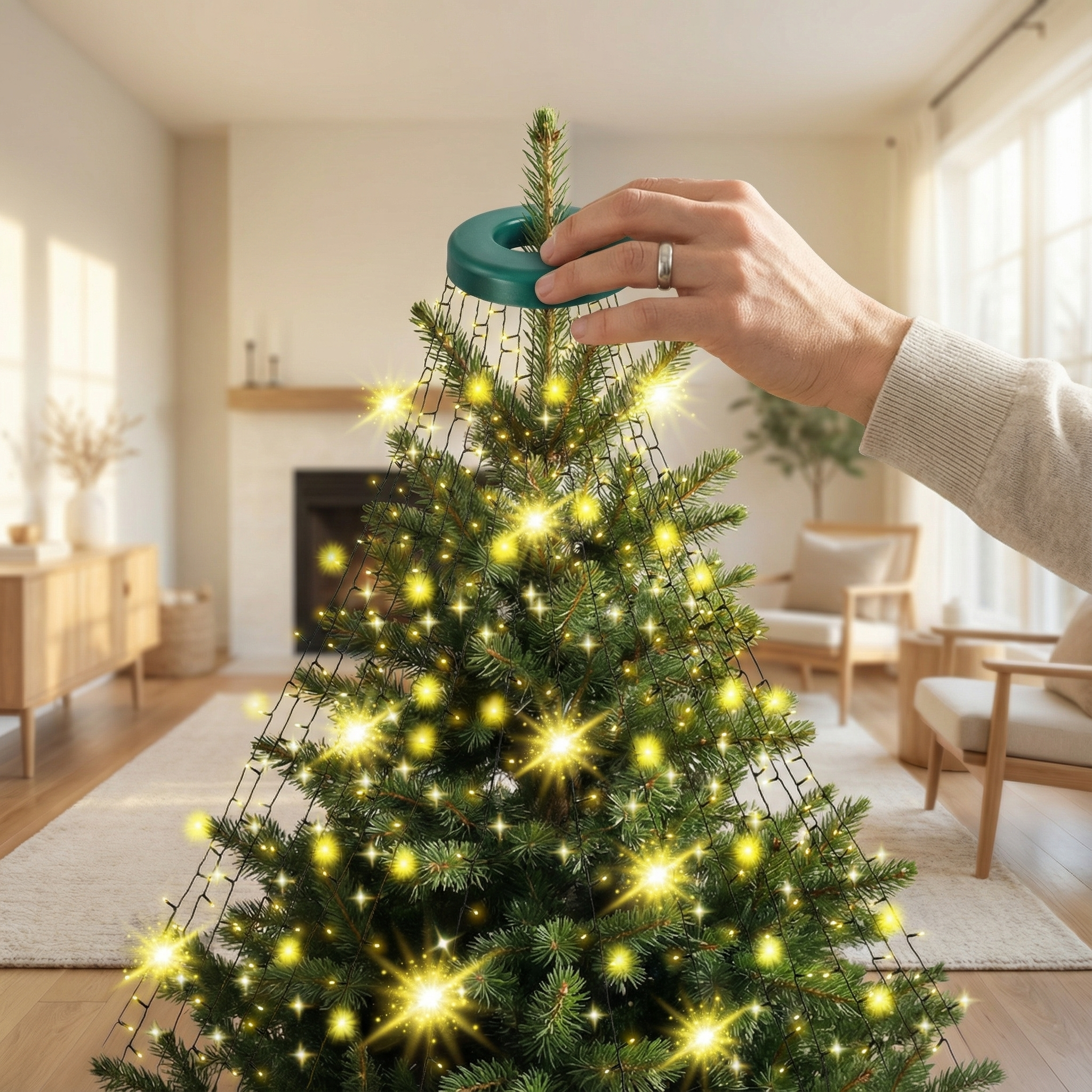 Christmas Tree Lights with Ring - 1.6 m * 16 Lines, 288 LED Xmas Lights, 8 Modes, Memory & Timer, IP44 Waterproof, Indoor & Outdoor Christmas Decorations, 5M Lead Wire (Warm White)-Christmas Decor-GloBrite-5ft - Warm White-DREIBACH