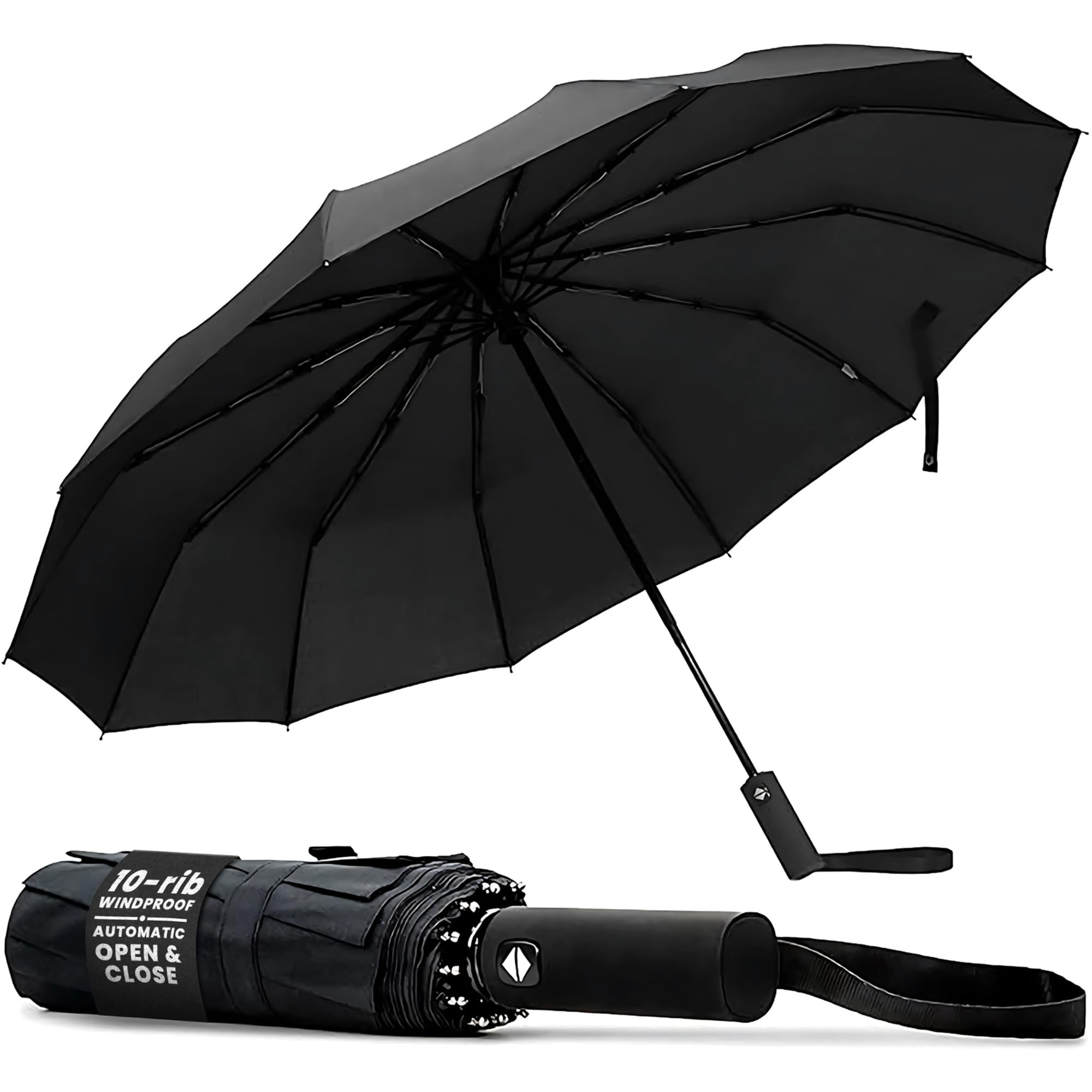Compact Wind Resistant Umbrella-Garden & Outdoor-TANNESS-Black-DREIBACH