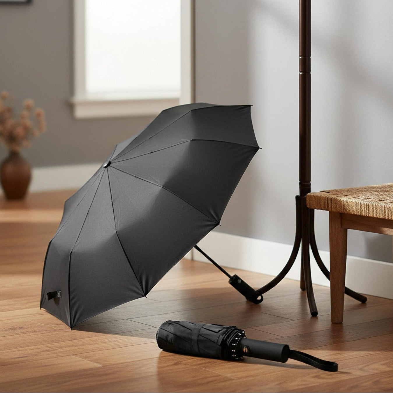 Compact Wind Resistant Umbrella-Garden & Outdoor-TANNESS-Black-DREIBACH