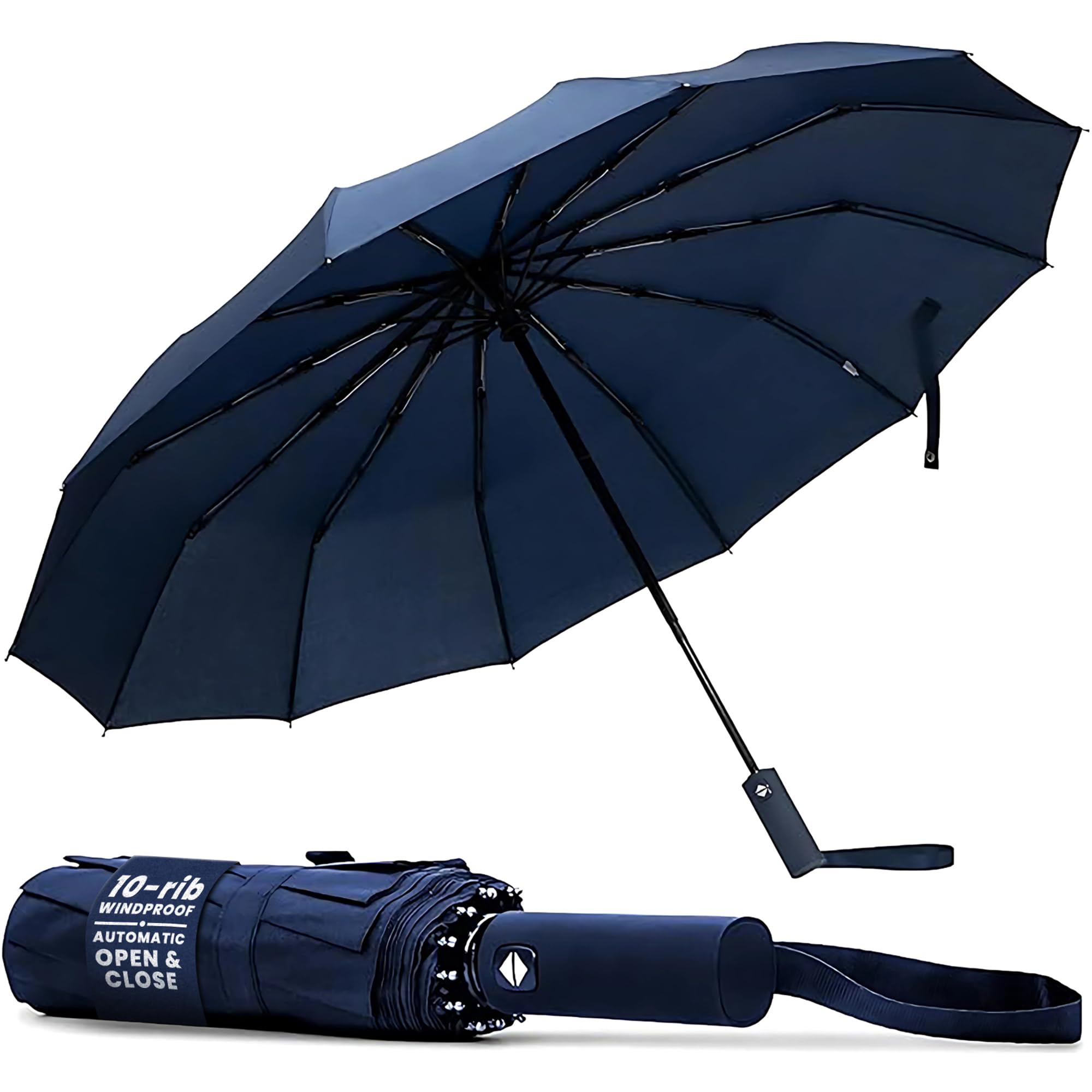 Compact Wind Resistant Umbrella-Garden & Outdoor-TANNESS-Navy-DREIBACH