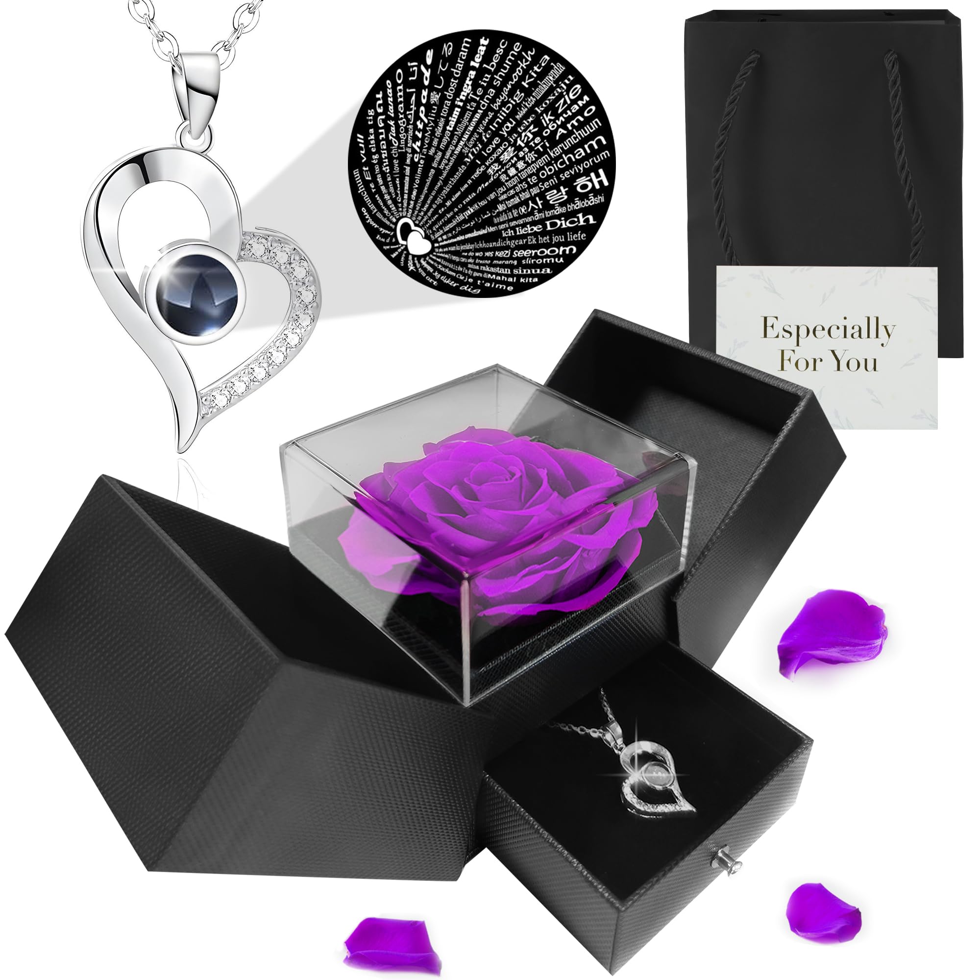 Eternal Rose & Love Necklace Gift Set