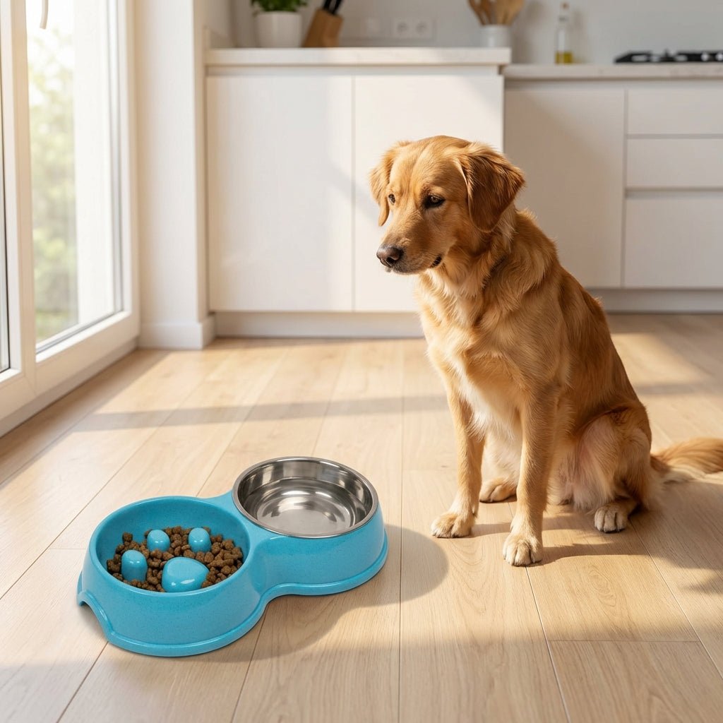 Double Slow Feeder Bowl-Pet Supplies-Fur & Bone-Blue-DREIBACH