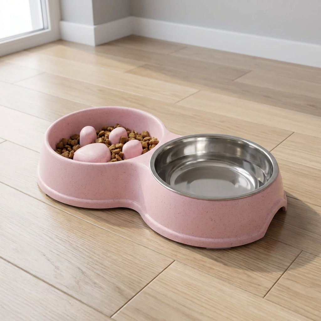 Double Slow Feeder Bowl-Pet Supplies-Fur & Bone-Pink-DREIBACH