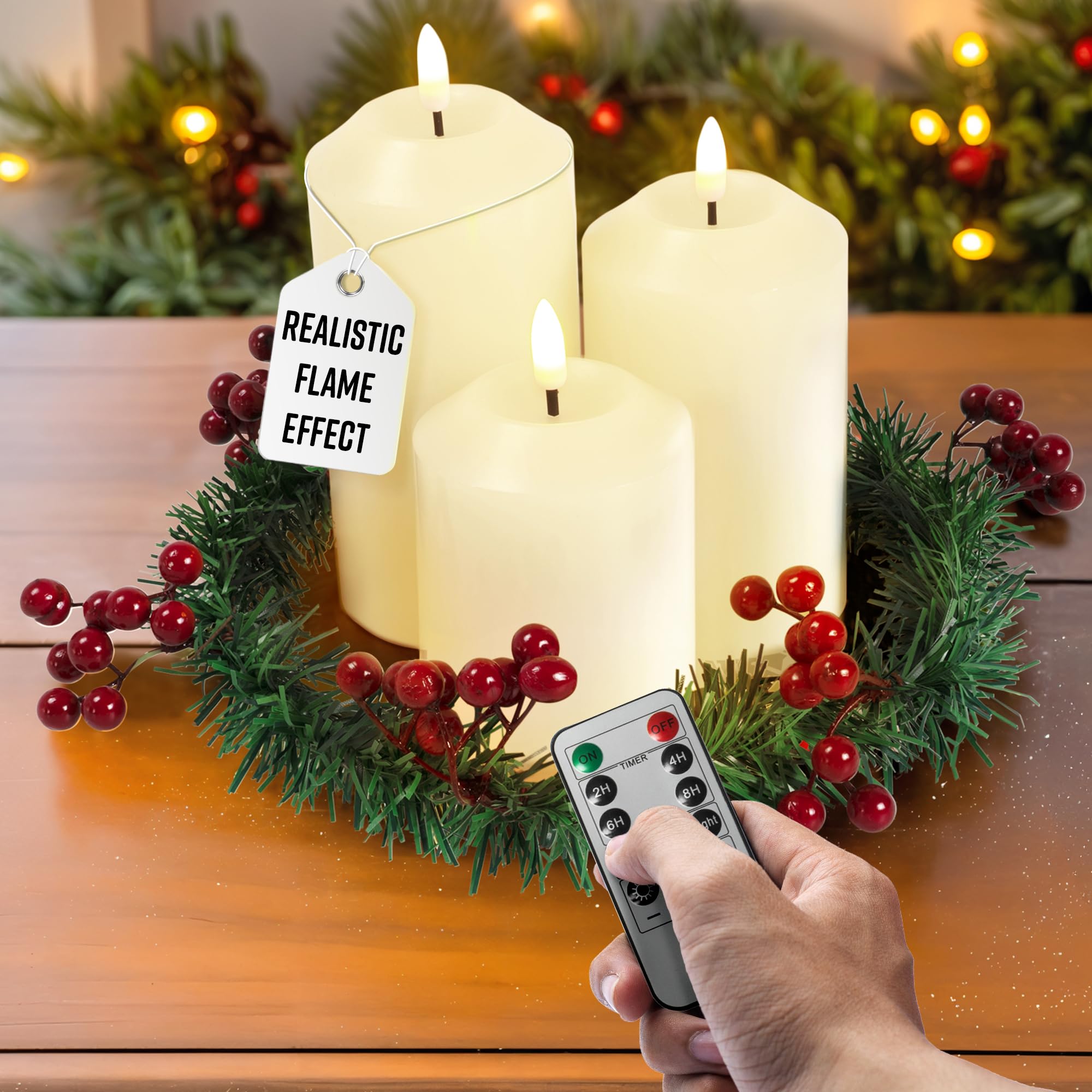 Flameless LED Candle Set with Wreath