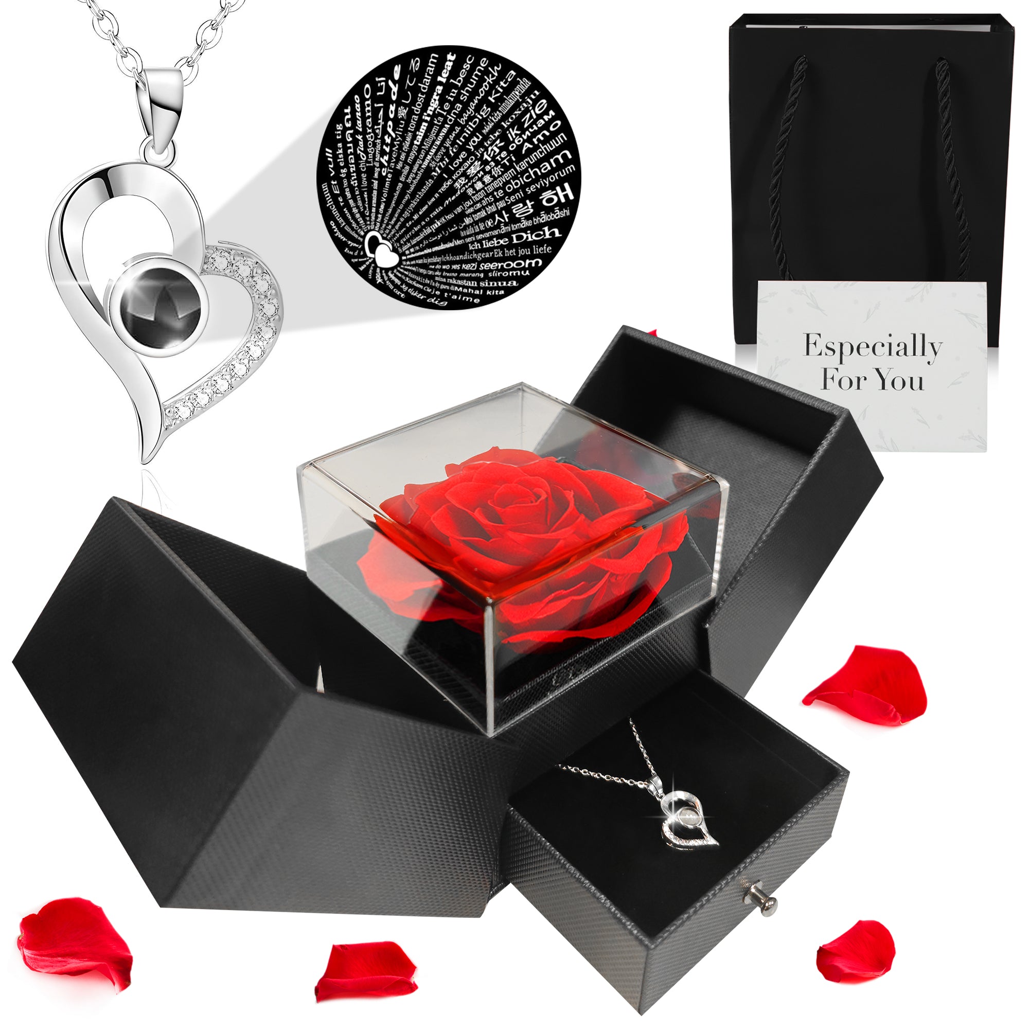 Eternal Rose & Necklace Gift Set-Clothing & Accessories-TANNESS-Red/Black-DREIBACH