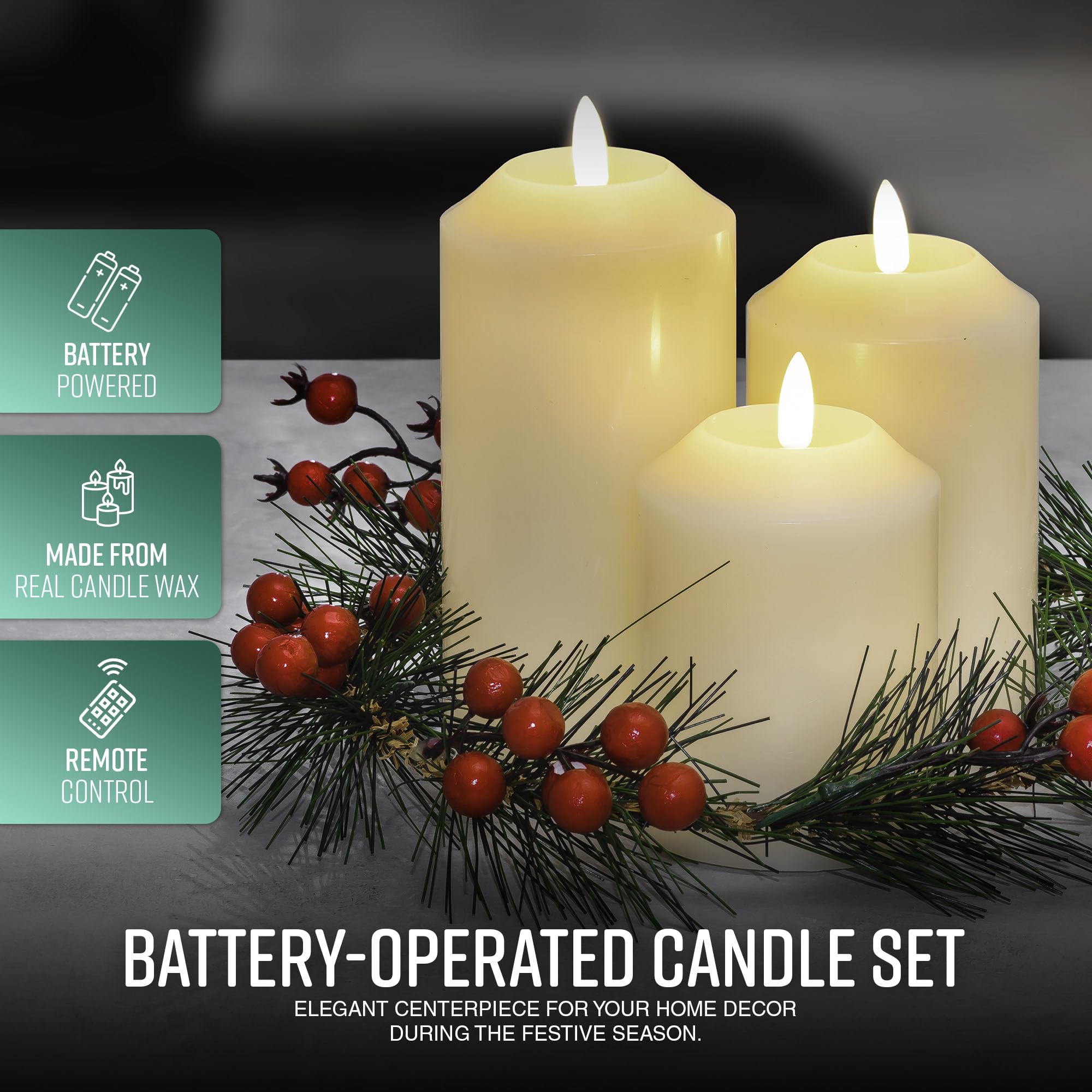 Flameless LED Candle Set with Wreath
