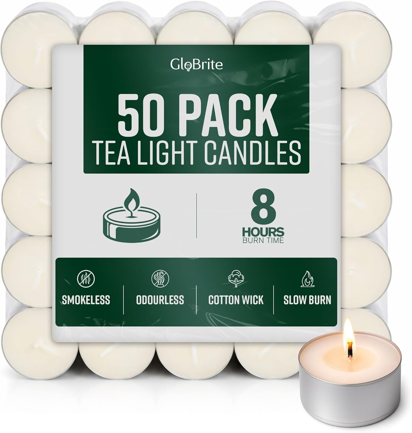 GloBrite Unscented Tea Lights-GloBrite-4 hours - 100 pack-DREIBACH