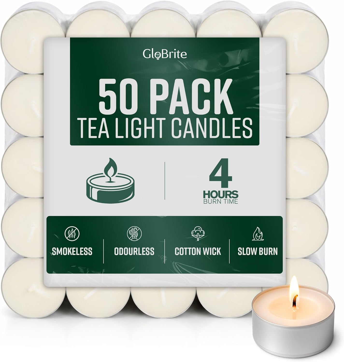 GloBrite Unscented Tea Lights-GloBrite-4 hours - 50 pack-DREIBACH