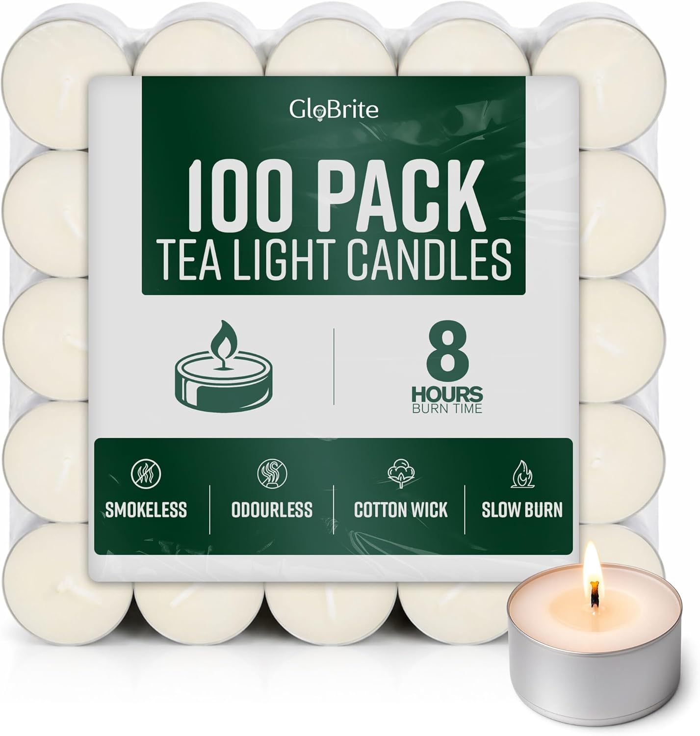 GloBrite Unscented Tea Lights-GloBrite-8 hours - 100 pack-DREIBACH